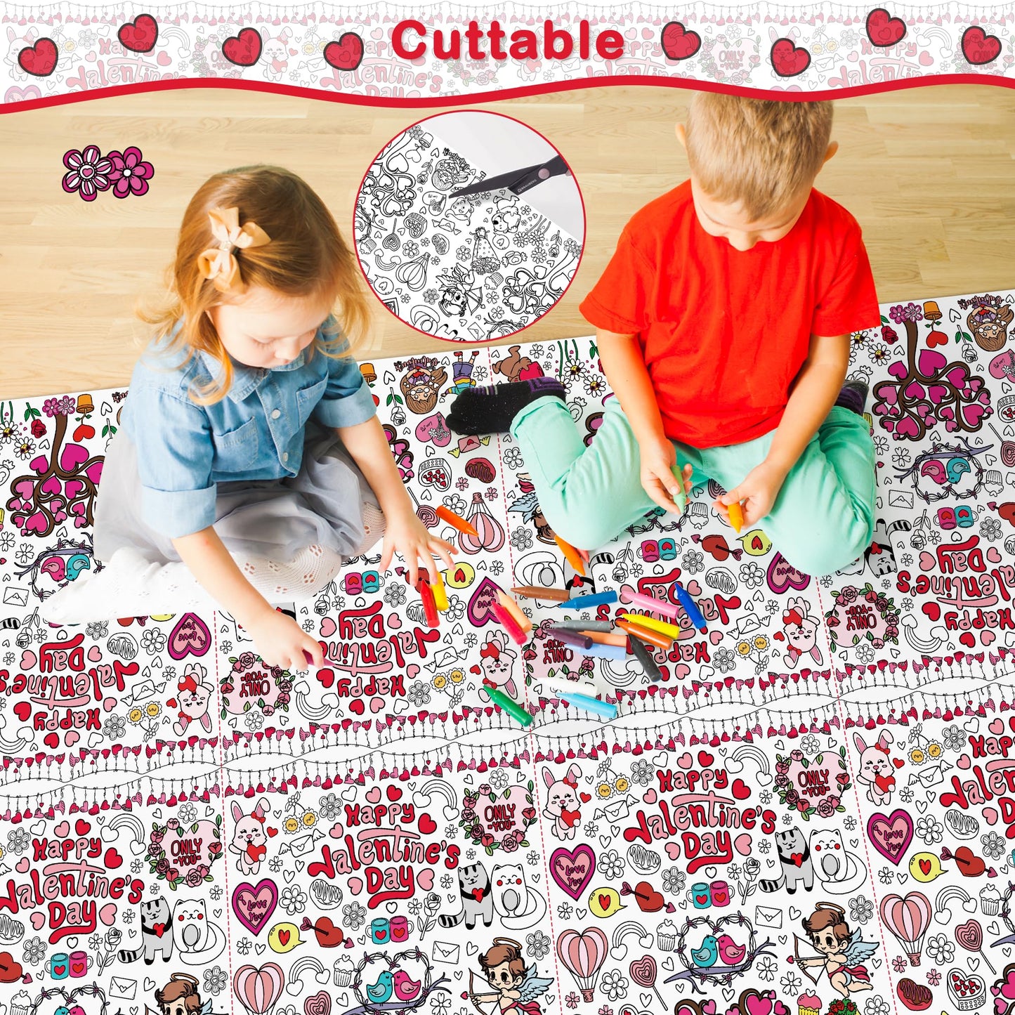 OHOME Valentines Coloring Tablecloth – 54x88 in | Valentines Decorations & Kids Crafts