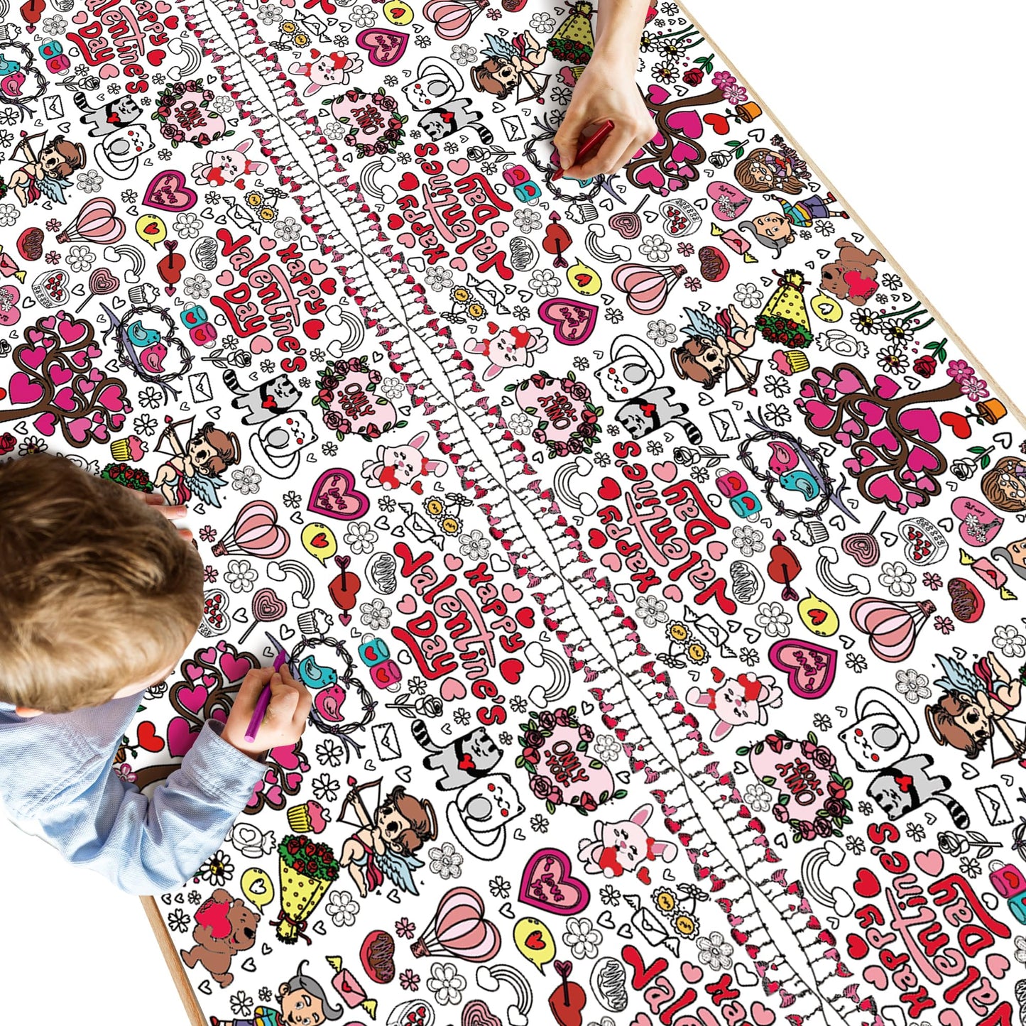 OHOME Valentines Coloring Tablecloth – 54x88 in | Valentines Decorations & Kids Crafts