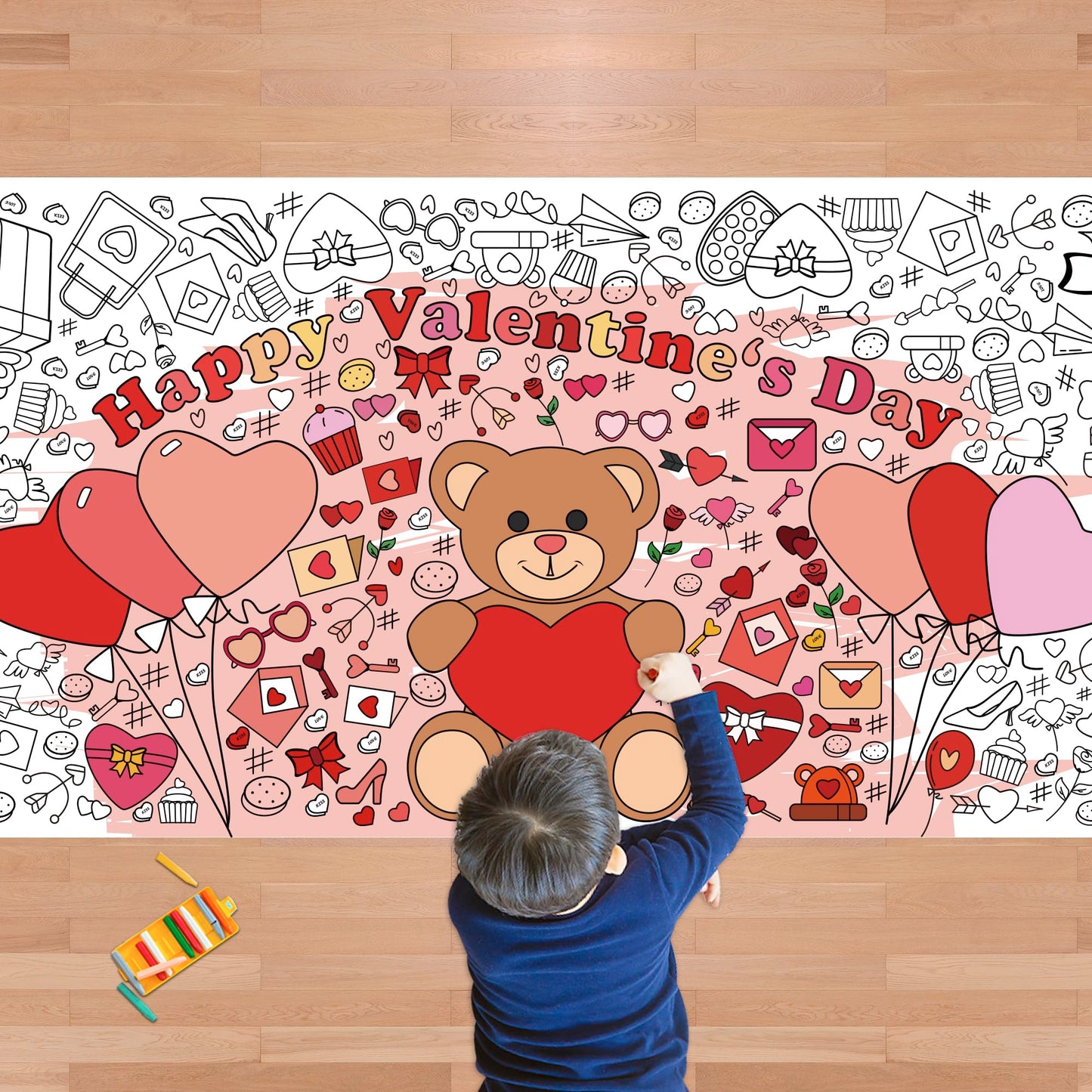 OHOME Valentines Giant Coloring Poster Tablecloth – 30x72 in for Kids' Classroom Activities