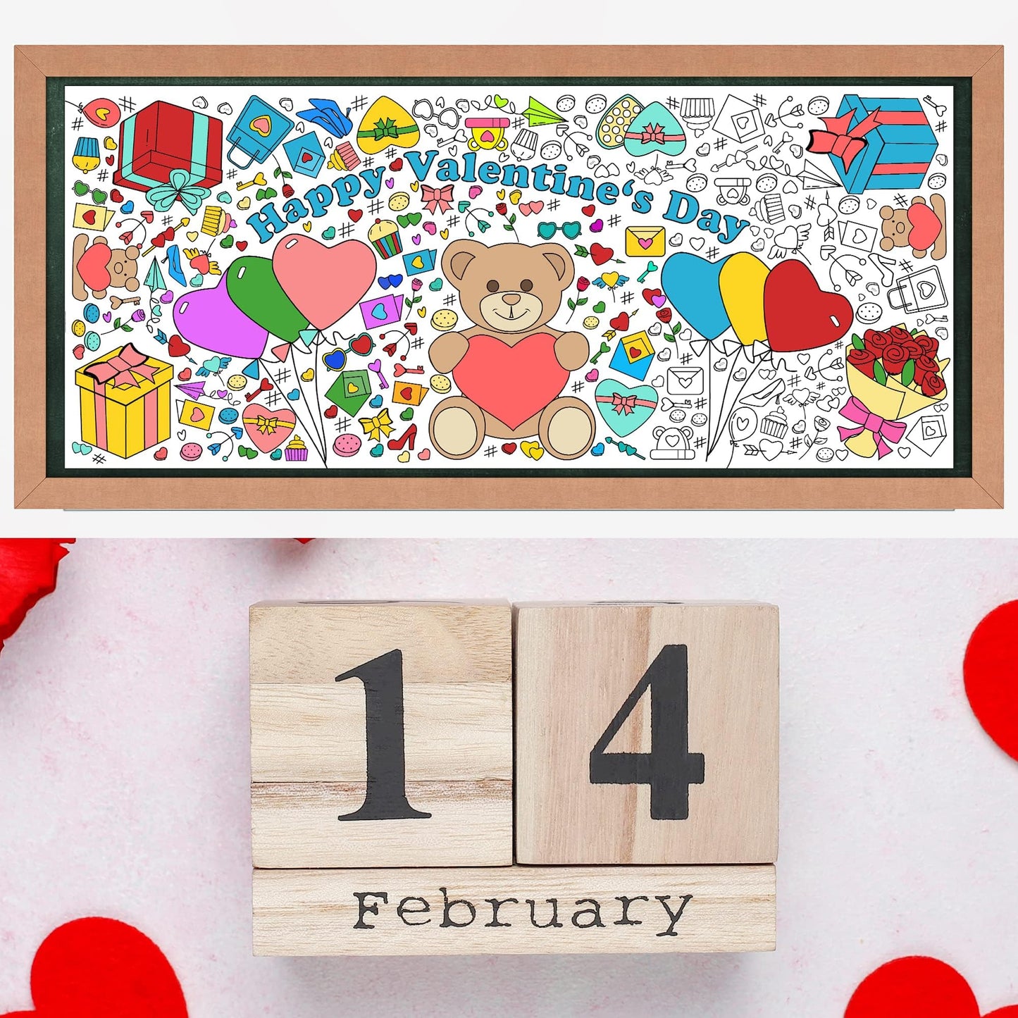 OHOME Valentines Giant Coloring Poster Tablecloth – 30x72 in for Kids' Classroom Activities