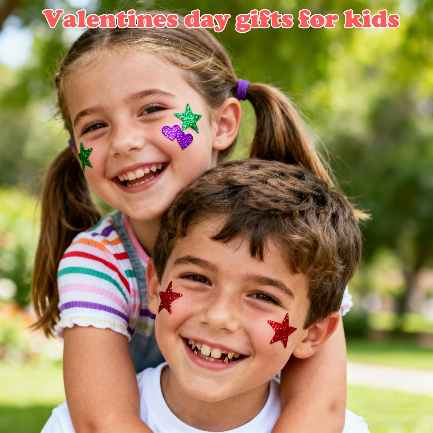 OHOME Valentines Party Favors – 280 Glitter Foam Hearts & Stars Stickers for Kids