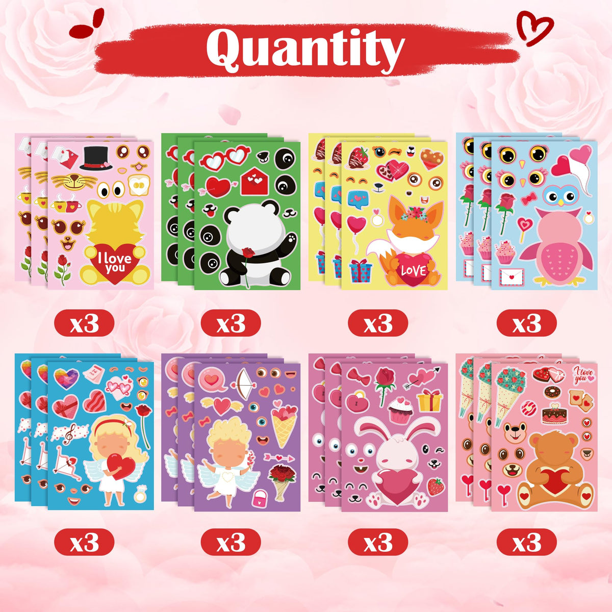 OHOME Valentines Stickers - Kids Classroom Crafts & Gifts (24 Sheets)