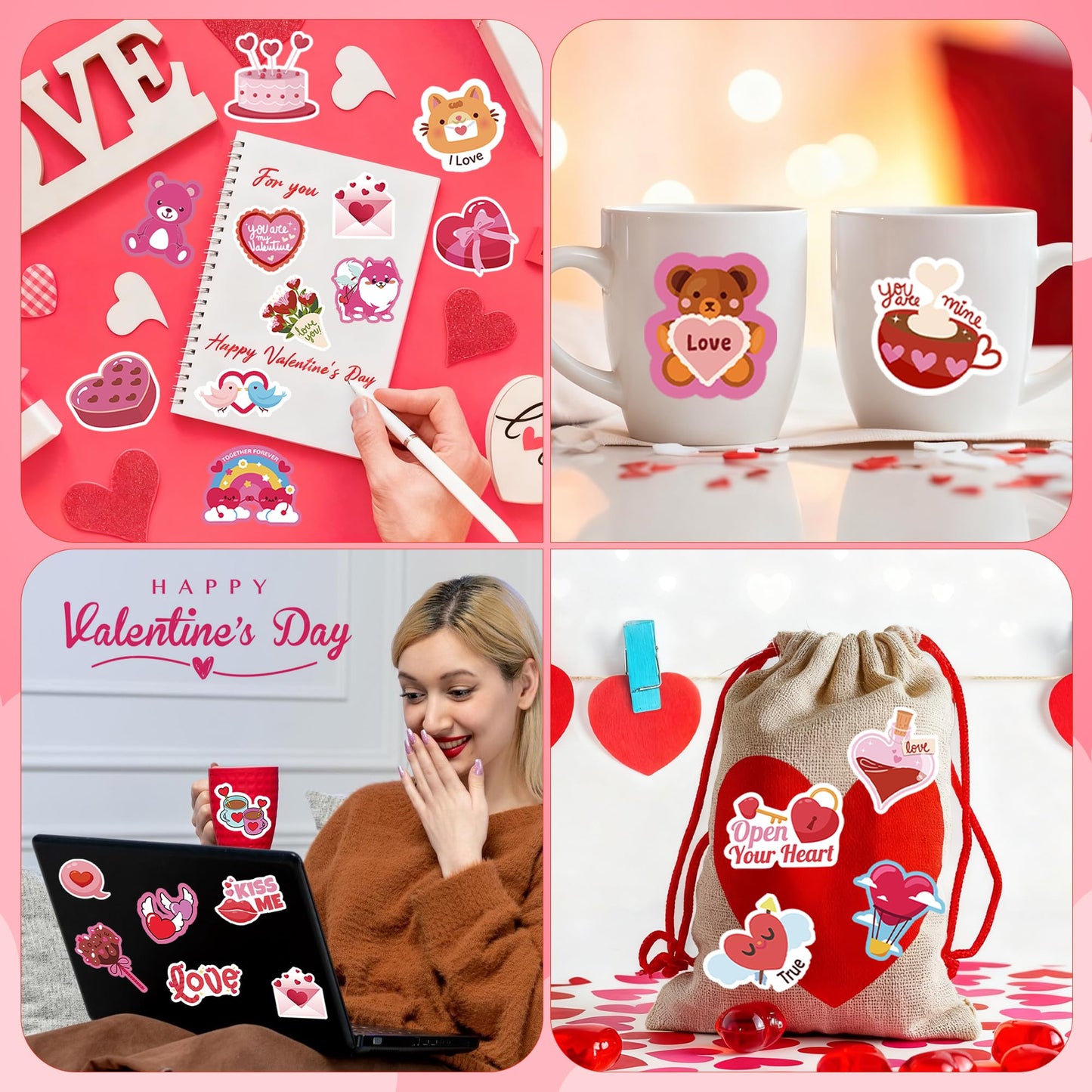 OHOME Valentines Stickers – 100 Heart Designs for Kids, Classroom & Gifts
