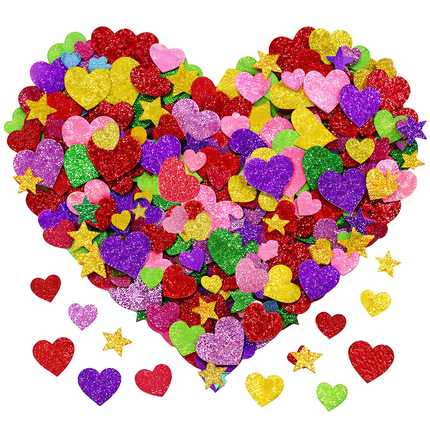 OHOME Valentines Party Favors – 280 Glitter Foam Hearts & Stars Stickers for Kids