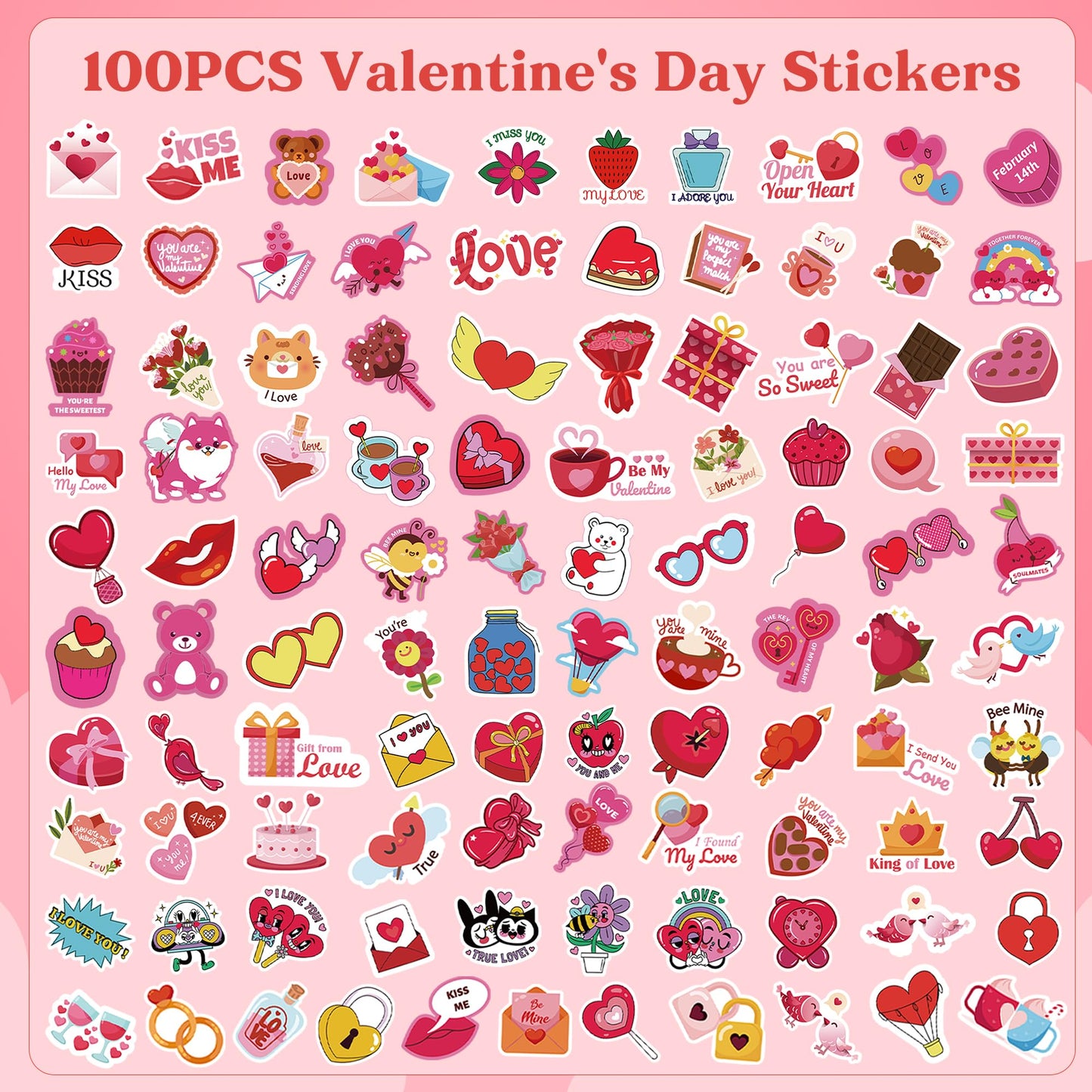 OHOME Valentines Stickers – 100 Heart Designs for Kids, Classroom & Gifts