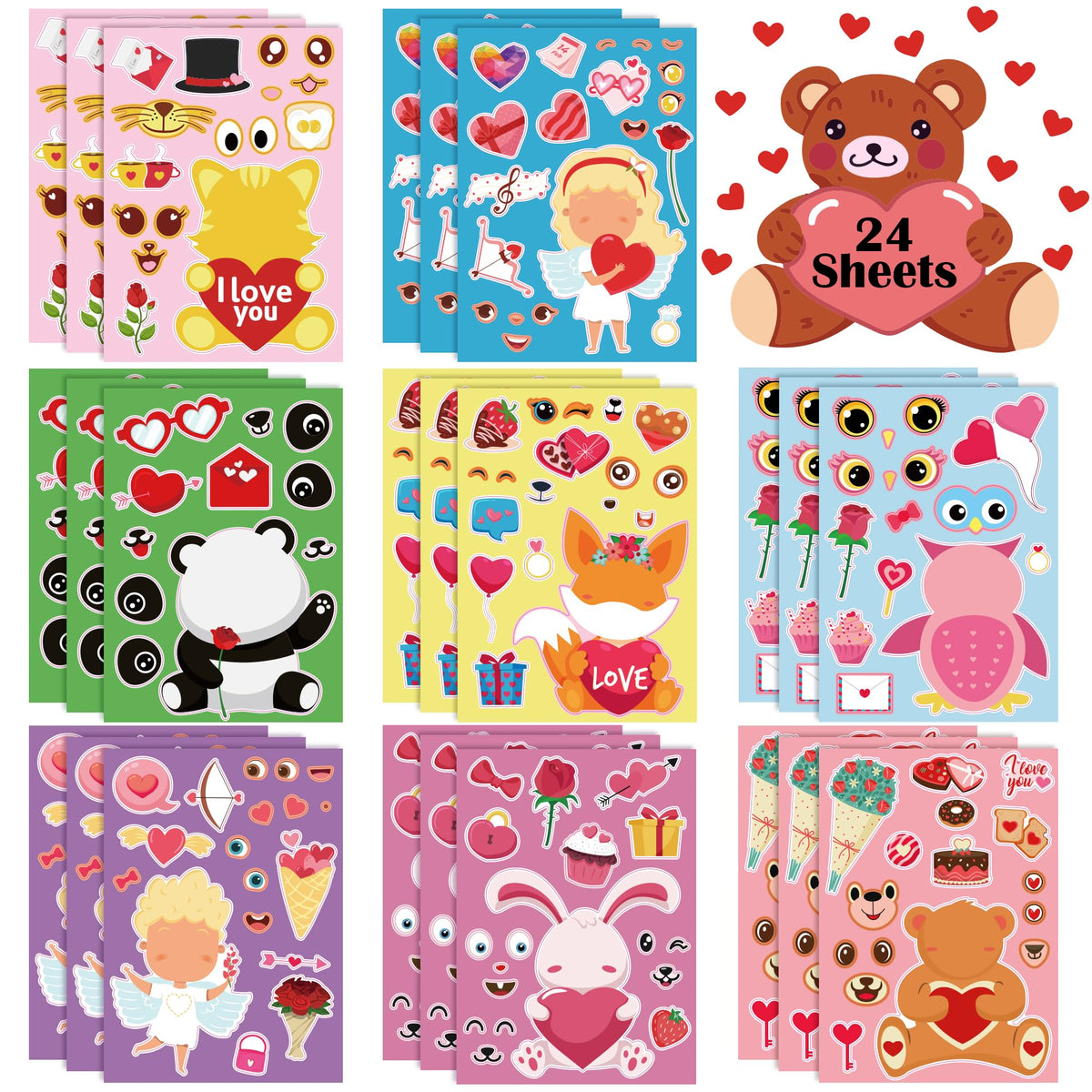 OHOME Valentines Stickers - Kids Classroom Crafts & Gifts (24 Sheets)