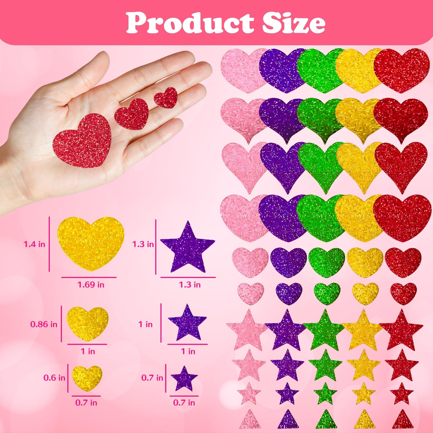 OHOME Valentines Party Favors – 280 Glitter Foam Hearts & Stars Stickers for Kids
