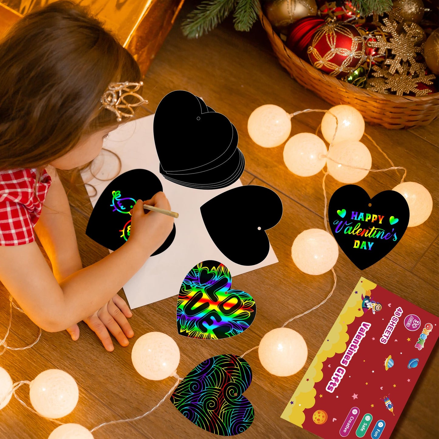 OHOME Valentines Day Crafts for Kids – 48-Piece Rainbow Scratch Paper Cards Set for School & Home