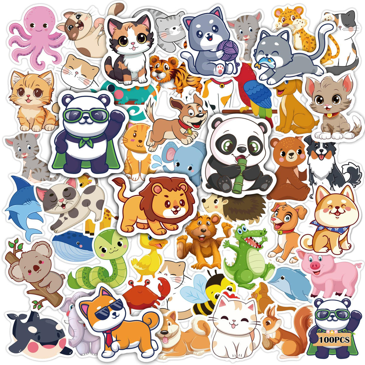 OHOME 100 PCS Water Bottle Stickers – Cute Animal Kawaii Pack for Kids