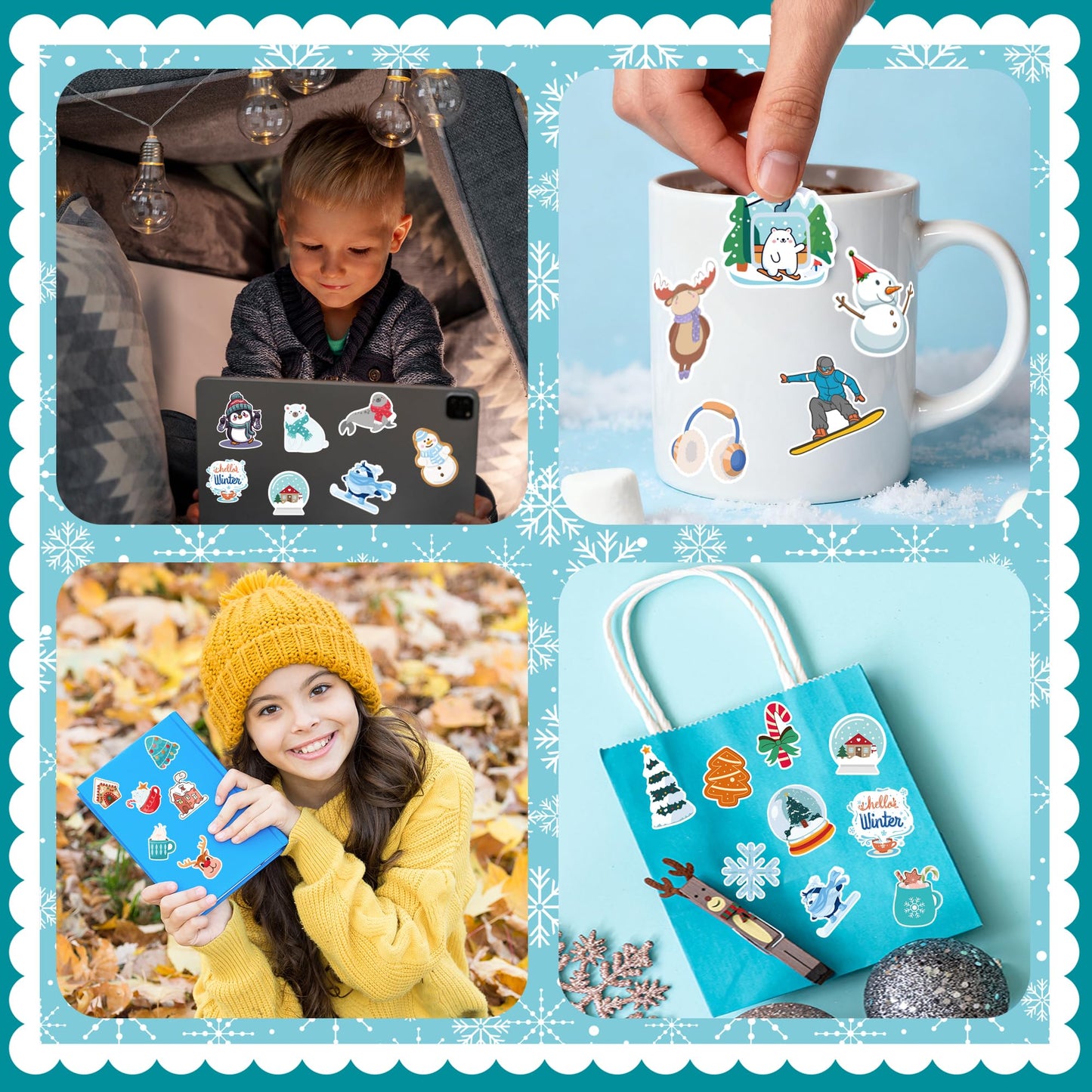 OHOME Winter Stickers | 100 Pcs Snowflake Vinyl Stickers for Kids – Classroom & Home Decor, Party Favors