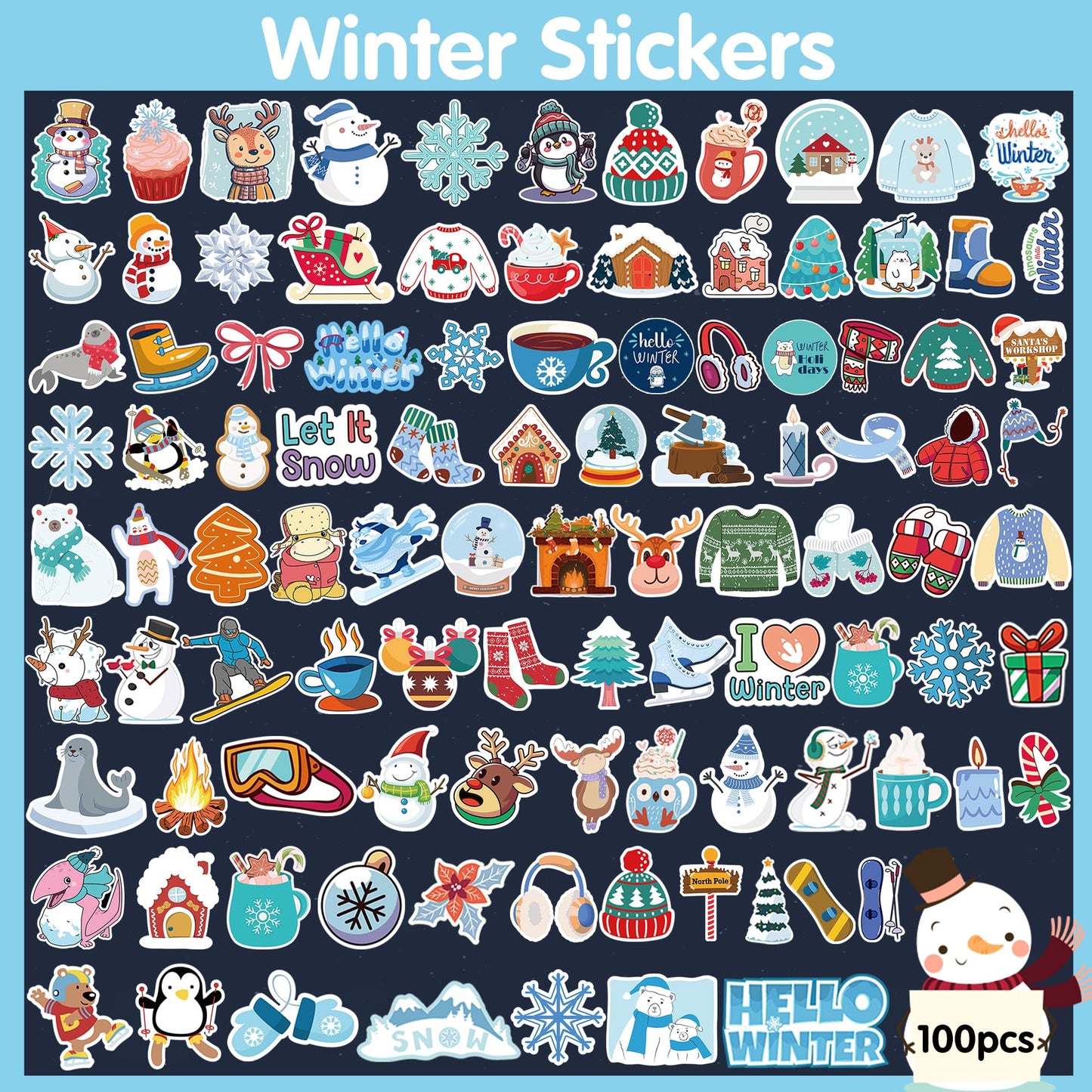 OHOME Winter Stickers | 100 Pcs Snowflake Vinyl Stickers for Kids – Classroom & Home Decor, Party Favors