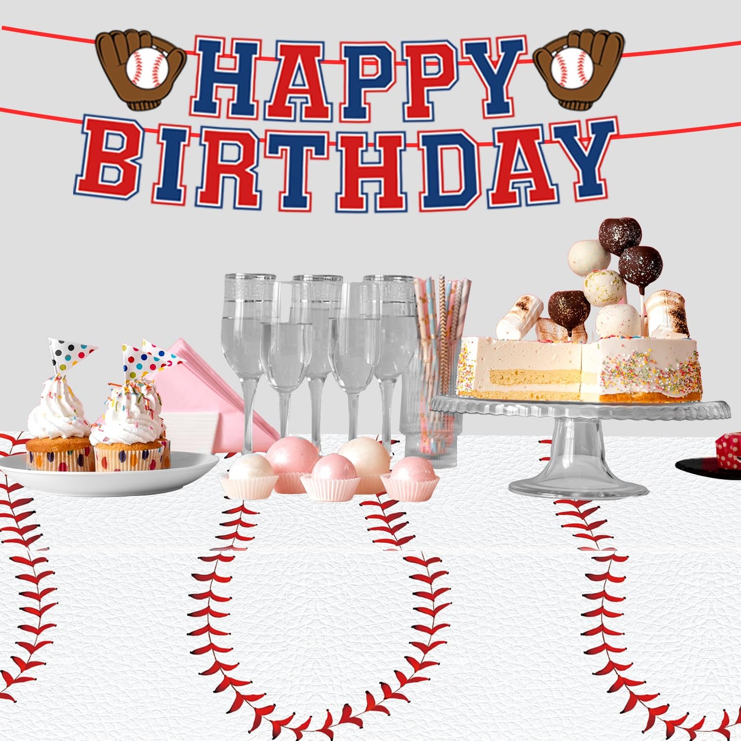 Oigco Baseball Tablecloths – 4-Pack Disposable Plastic Table Covers, 54 x 108 in, Baseball Party Decorations