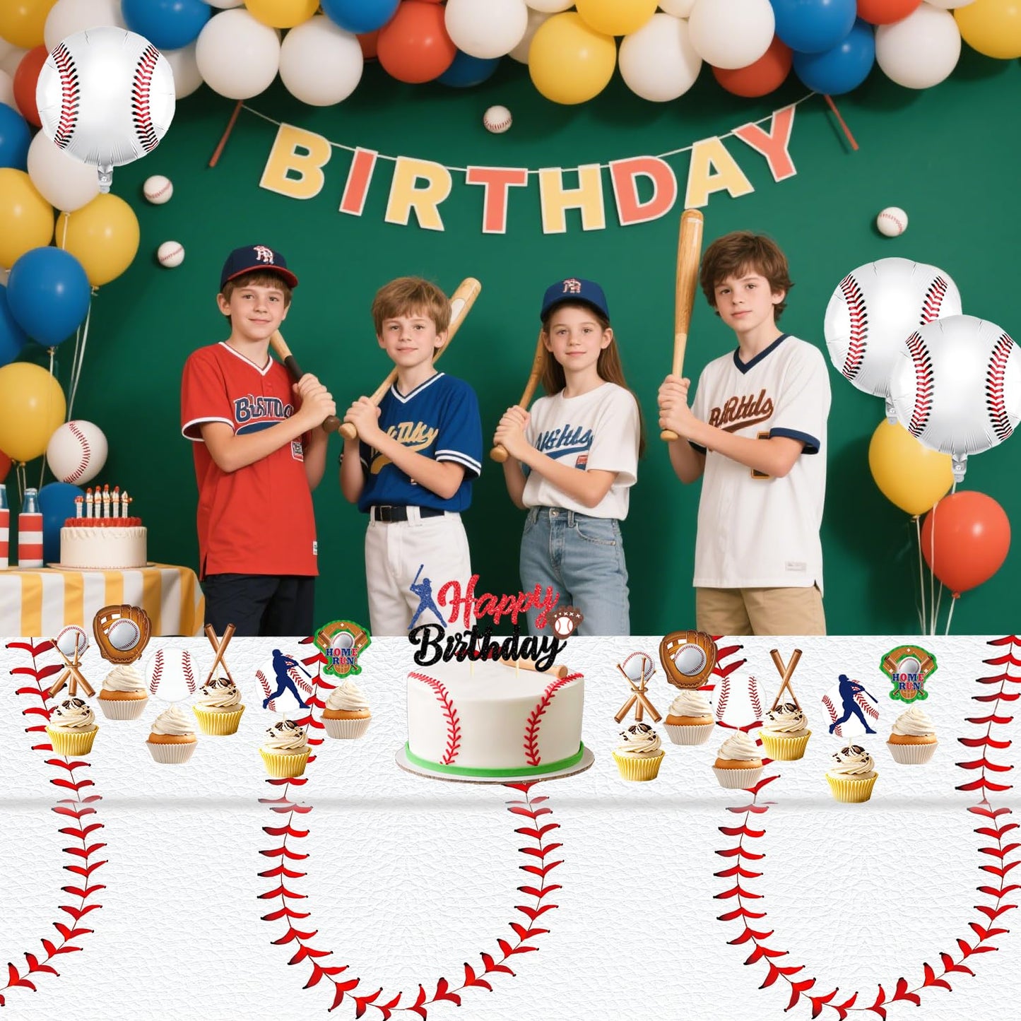 Oigco Baseball Tablecloths 4-Pack - 54 x 108 in Disposable Plastic Covers