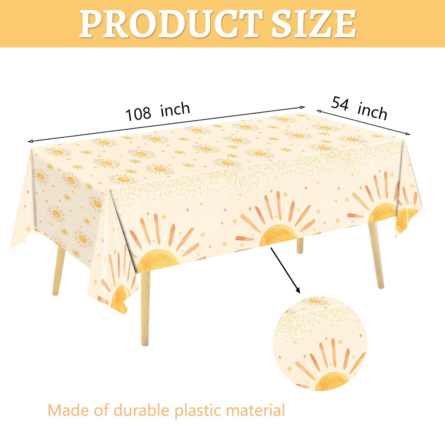 Oigco 3Pcs Boho Sun Tablecloths – 54 x 108 in Disposable Party Decor