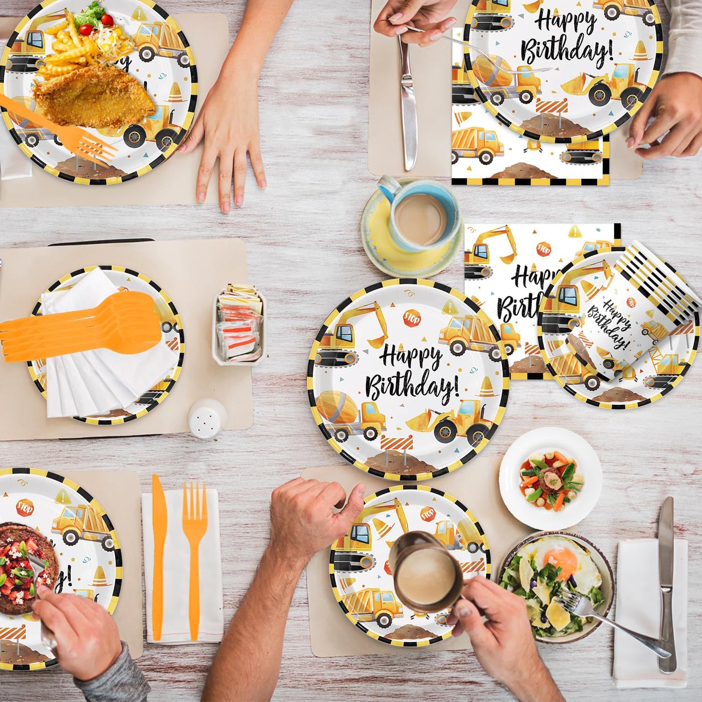 Oigco Construction Birthday Party Supplies – Plates, Cups, Napkins & Cutlery for 24 Guests