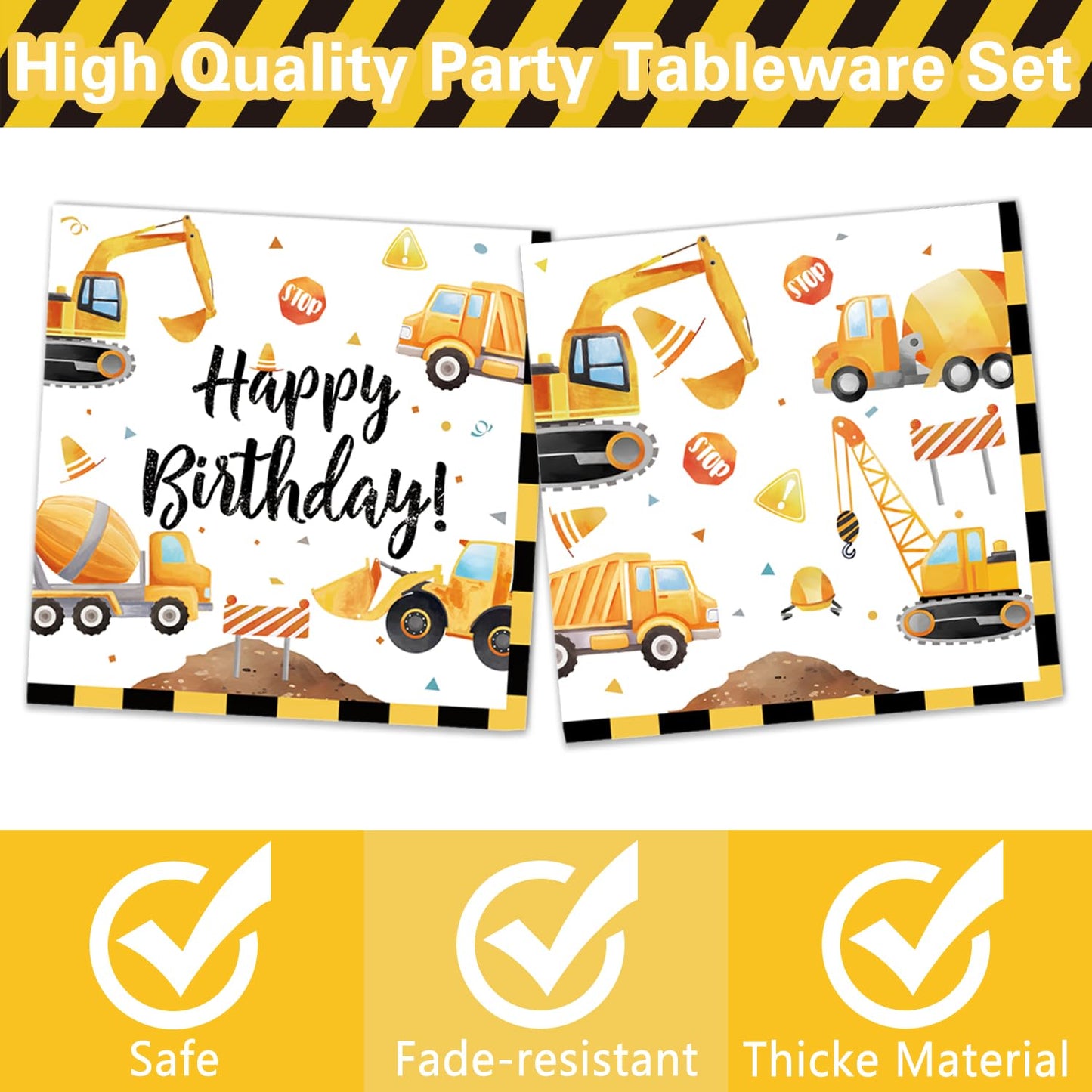 Oigco Construction Birthday Party Supplies – Plates, Cups, Napkins & Cutlery for 24 Guests