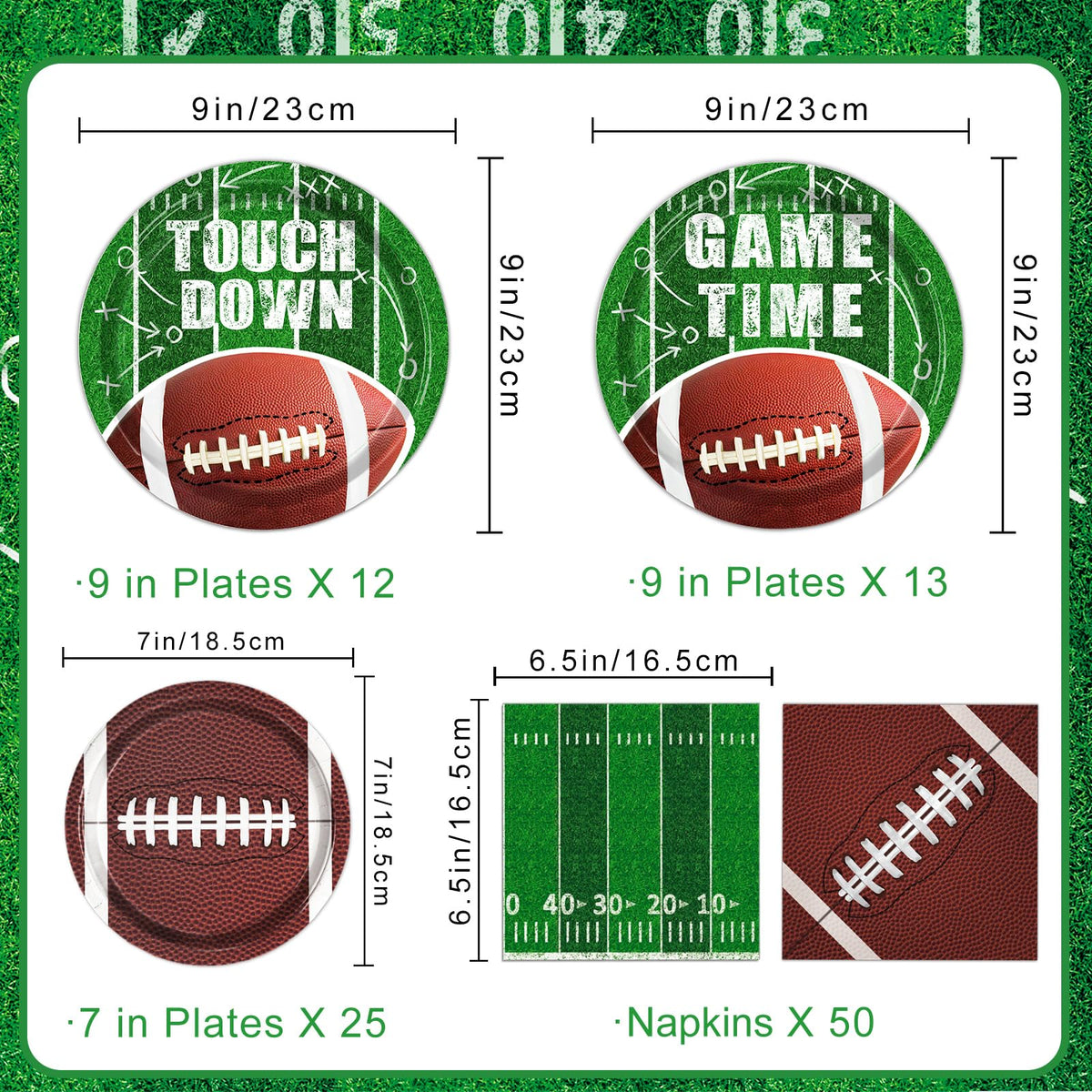Oigco Football Plates & Napkins – Touchdown Dinner & Dessert Plates (Serves 25) | Game Day Decor
