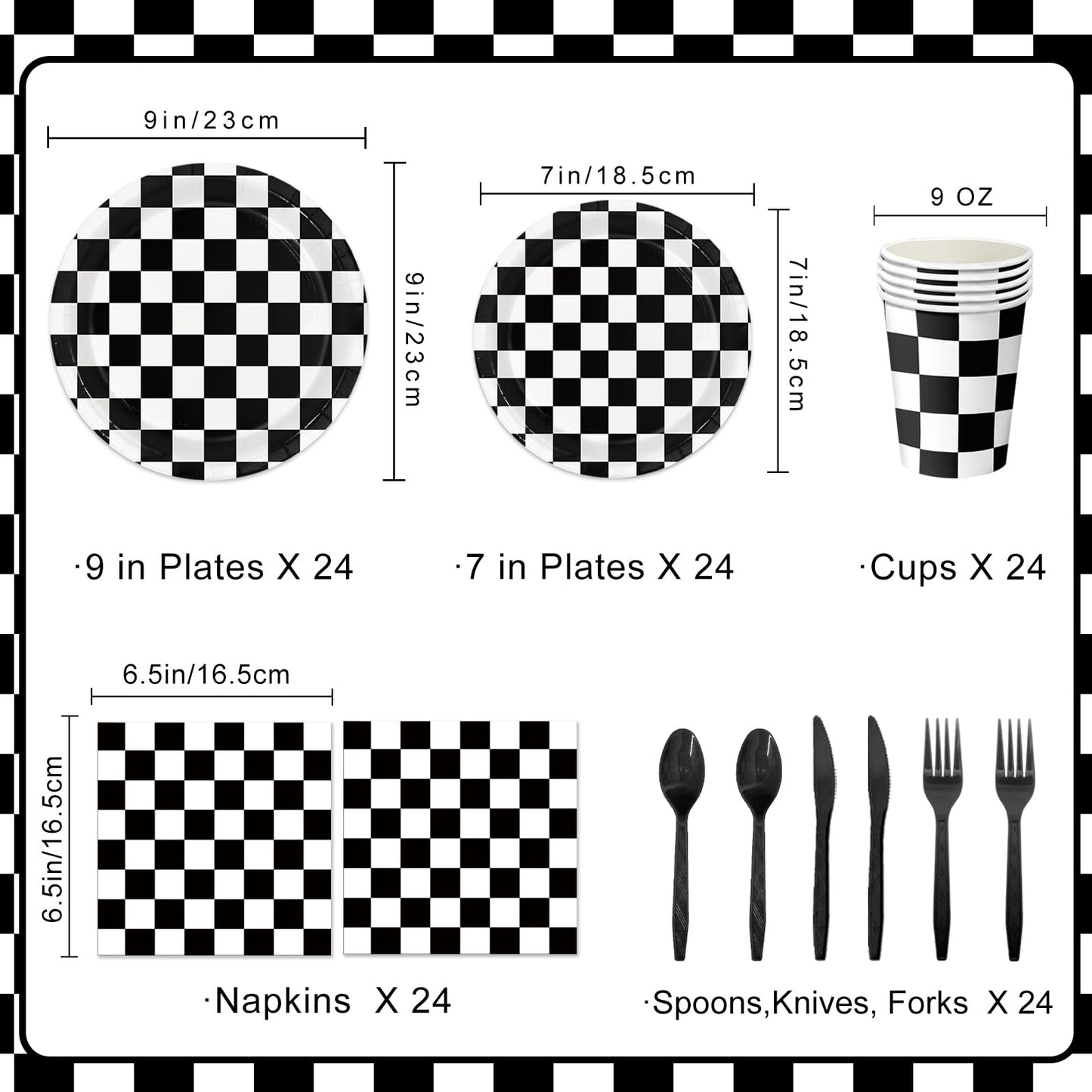 Oigco 168 PCS Race Car Party Decorations – Checkered Plates, Cups & Cutlery (Serves 24)