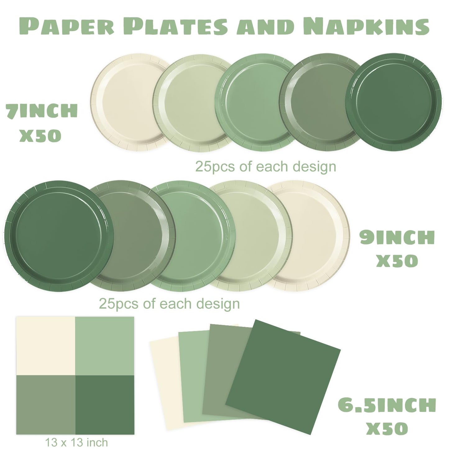 Oigco 150 PCS Sage Green Paper Plates & Napkins – Disposable Partyware for Birthday, Wedding & Baby Shower
