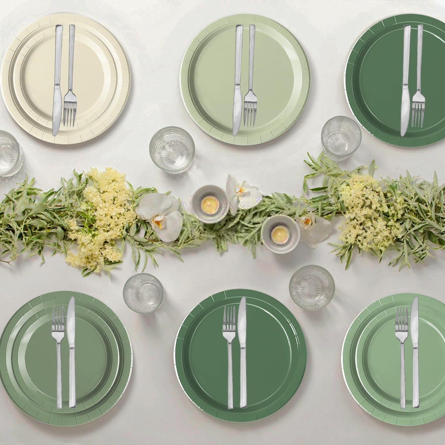 Oigco 150 PCS Sage Green Paper Plates & Napkins – Disposable Partyware for Birthday, Wedding & Baby Shower