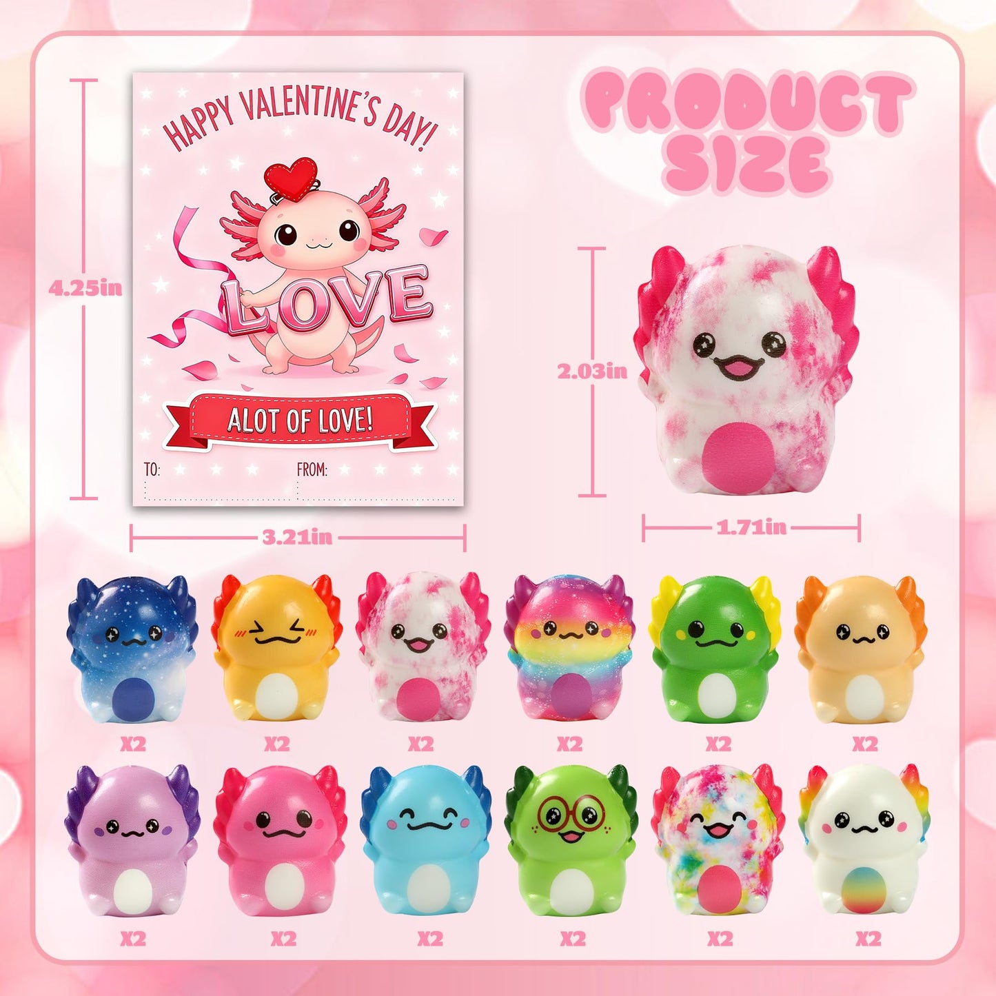 OIMJXDK 24 PCS Valentines Day Gift Cards with Axolotl Squishy Toys – Slow Rising Fidget Toys Bulk