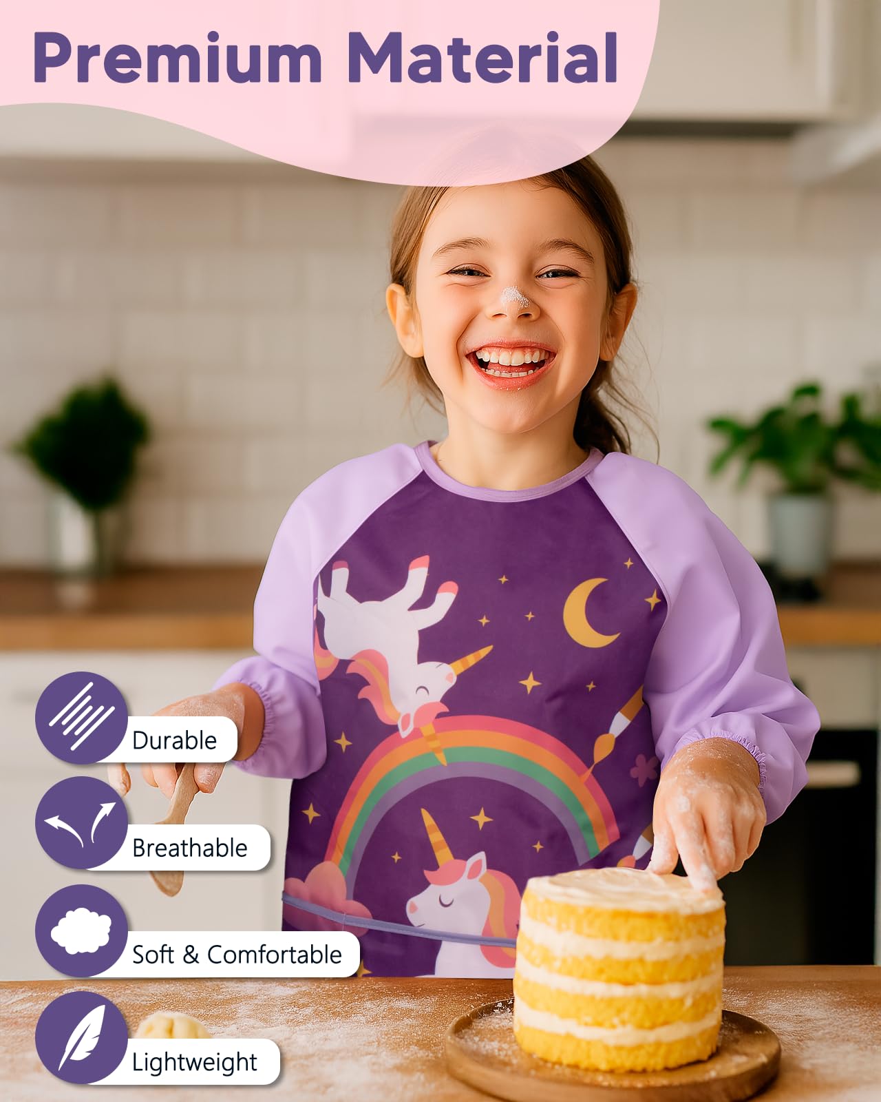 Oiomniv Kids Painting Smock (Ages 3-8) Waterproof Art Apron with Long Sleeves & 3 Pockets