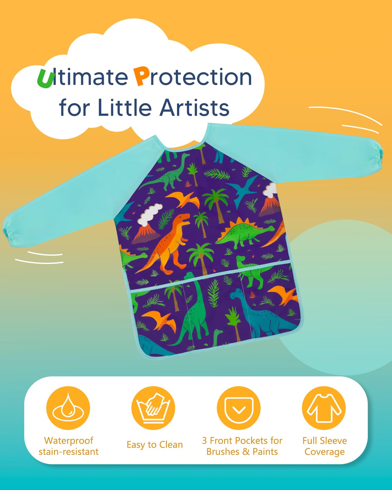 Oiomniv Kids Painting Smock for Ages 3 to 8 – Waterproof Art Apron with Long Sleeves & 3 Pockets