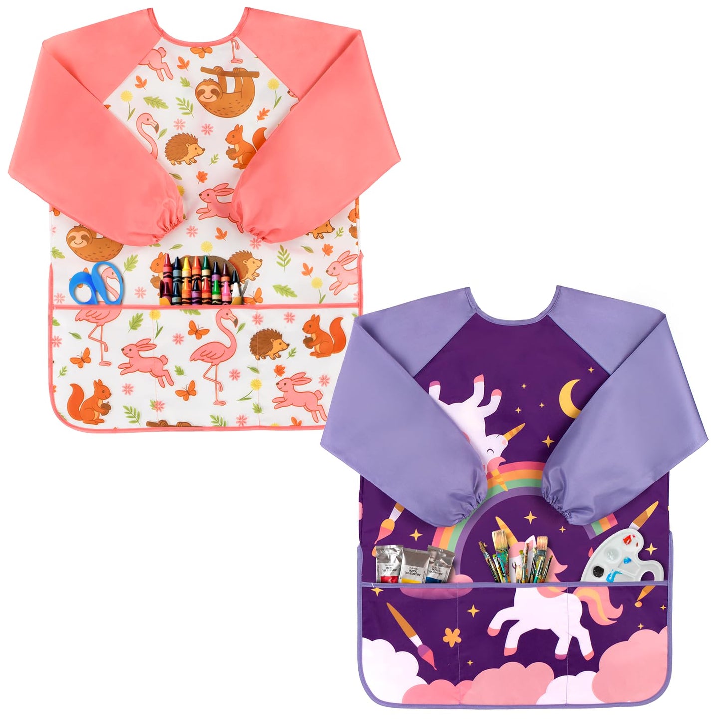 Oiomniv Kids Painting Smock (Ages 3-8) Waterproof Art Apron with Long Sleeves & 3 Pockets