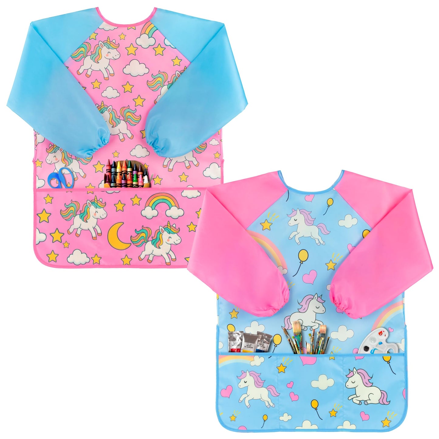 Oiomniv Kids Painting Smock for Ages 3-8 — Waterproof Art Apron with Long Sleeves & 3 Pockets