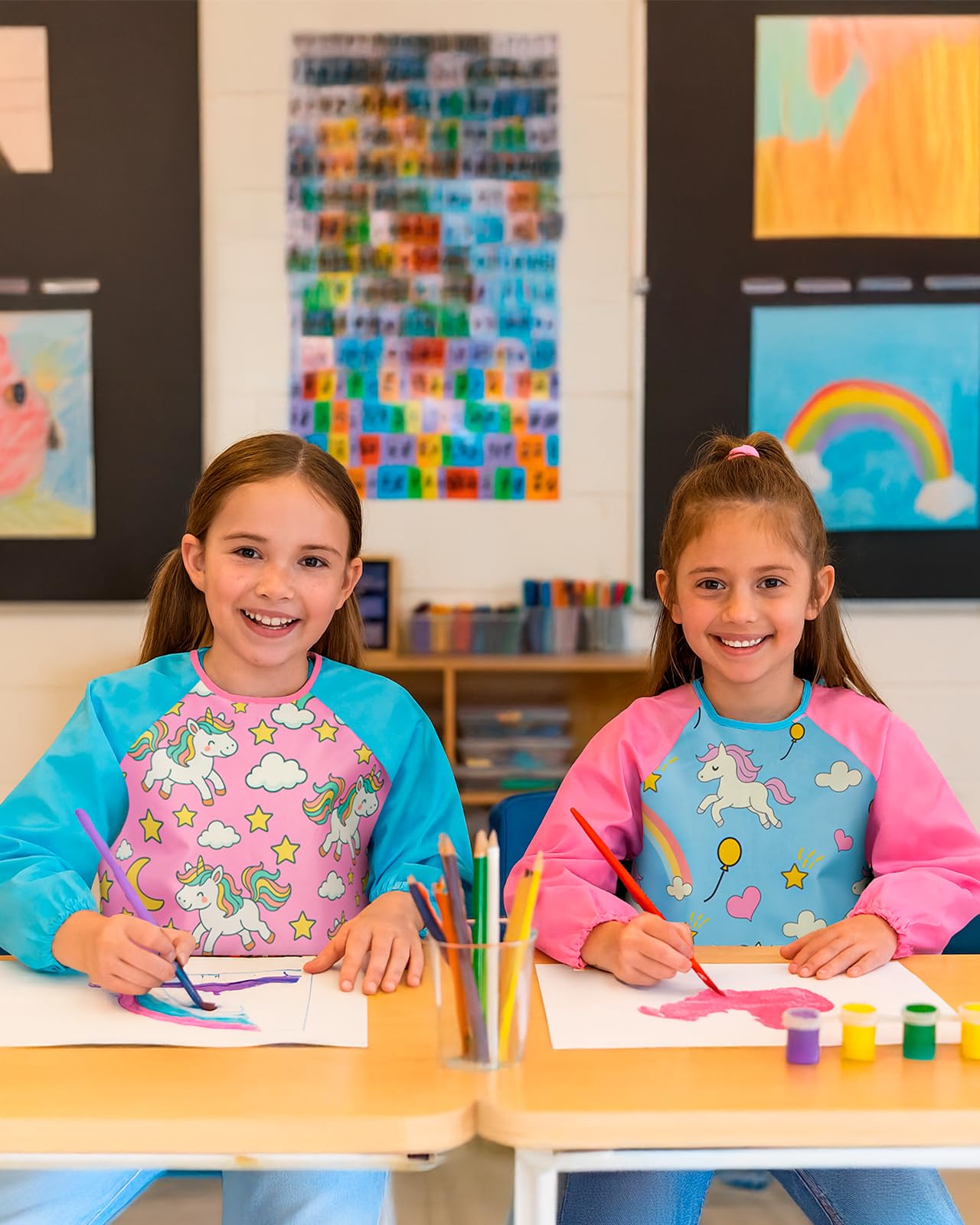 Oiomniv Kids Painting Smock for Ages 3-8 — Waterproof Art Apron with Long Sleeves & 3 Pockets