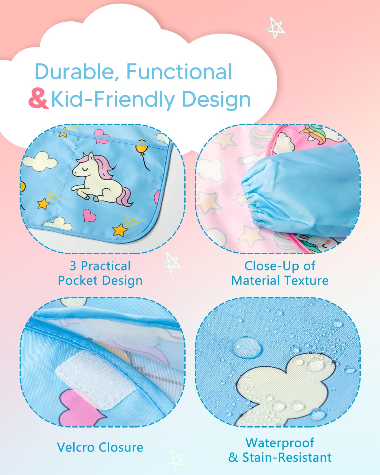Oiomniv Kids Painting Smock for Ages 3-8 — Waterproof Art Apron with Long Sleeves & 3 Pockets