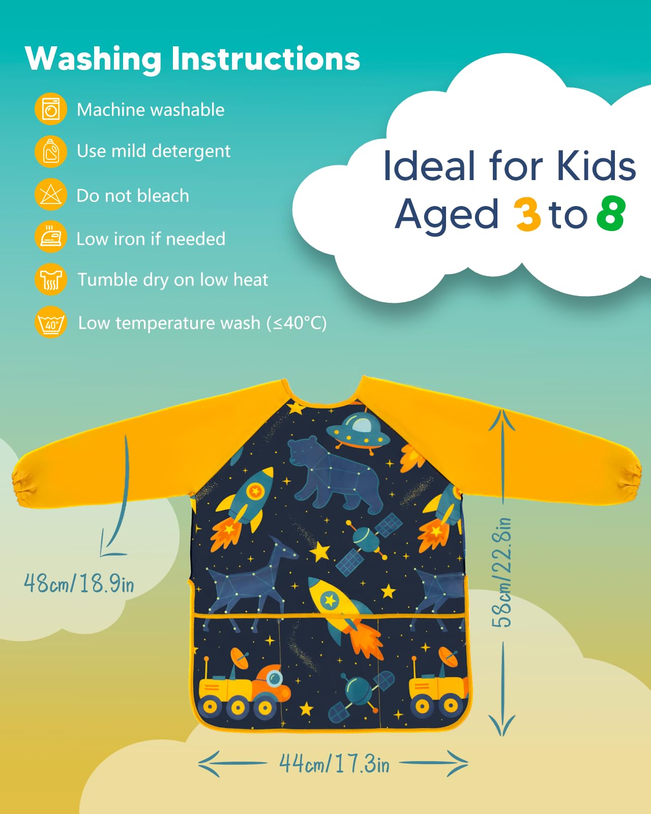 Oiomniv Kids Painting Smock for Ages 3 to 8 – Waterproof Art Apron with Long Sleeves & 3 Pockets