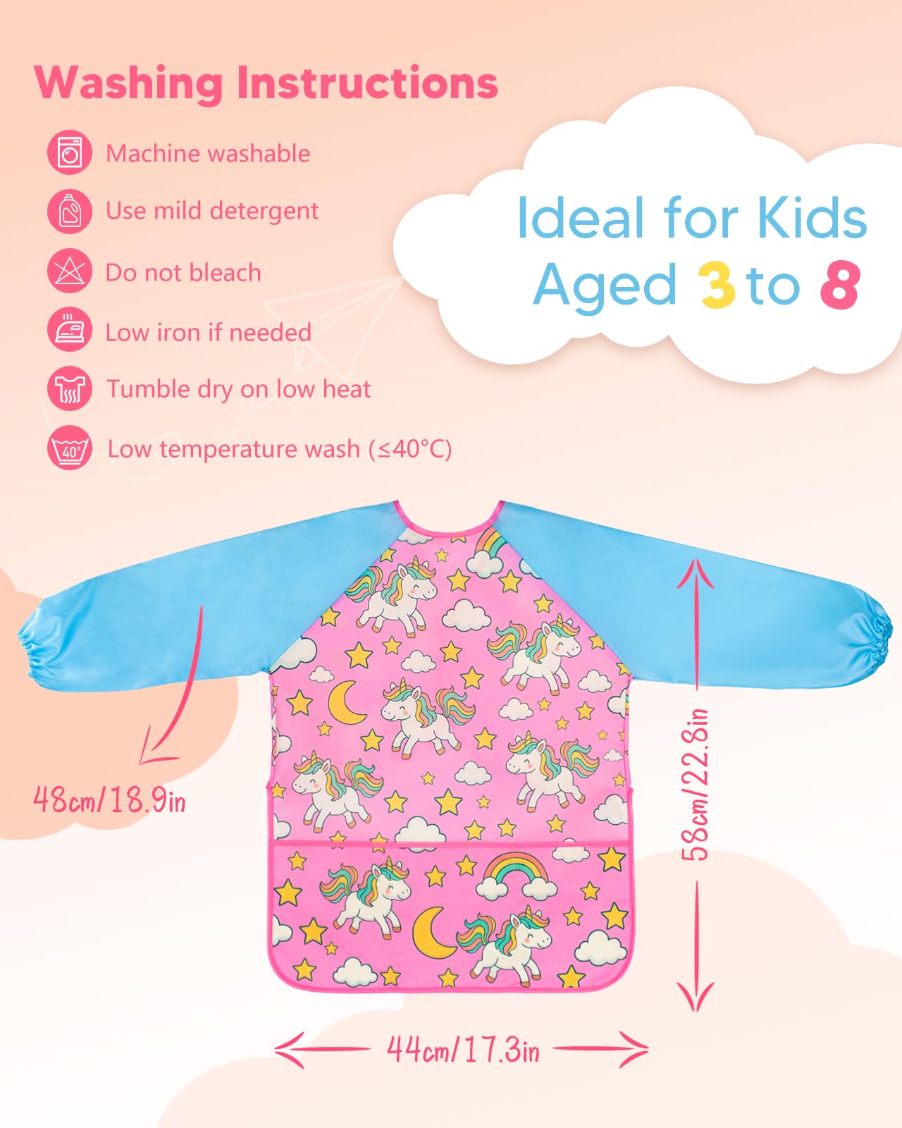 Oiomniv Kids Painting Smock for Ages 3-8 — Waterproof Art Apron with Long Sleeves & 3 Pockets