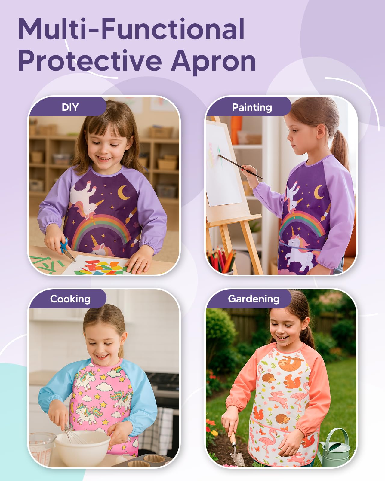 Oiomniv Kids Painting Smock (Ages 3-8) Waterproof Art Apron with Long Sleeves & 3 Pockets