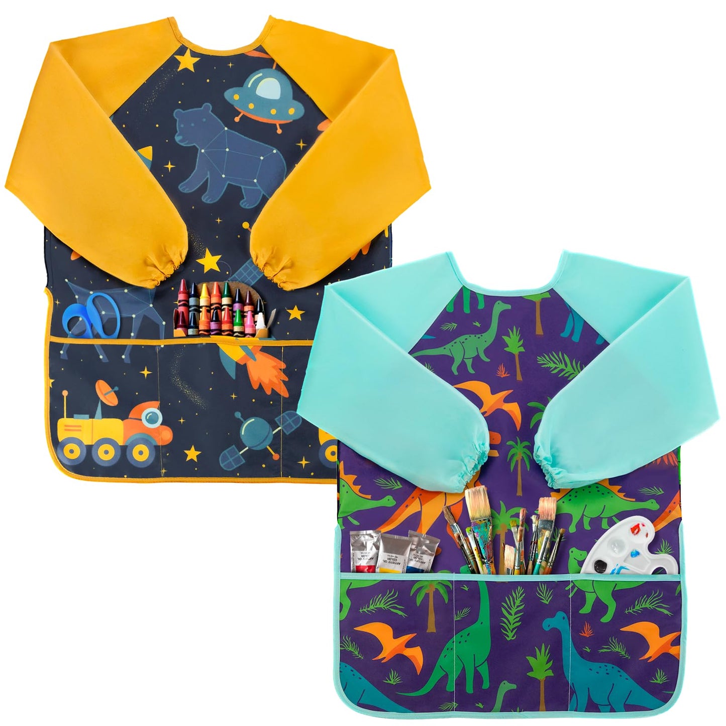 Oiomniv Kids Painting Smock for Ages 3 to 8 – Waterproof Art Apron with Long Sleeves & 3 Pockets