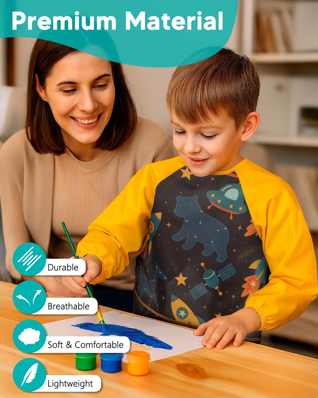 Oiomniv Kids Painting Smock for Ages 3 to 8 – Waterproof Art Apron with Long Sleeves & 3 Pockets
