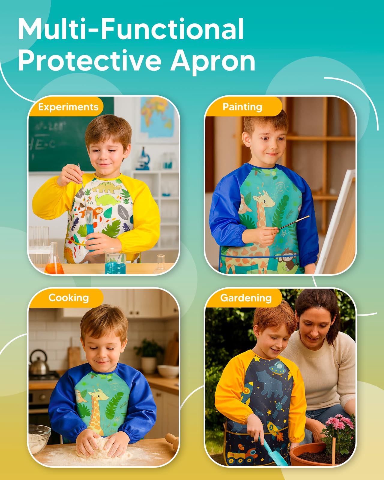 Oiomniv Kids Painting Smock for Ages 3 to 8 – Waterproof Art Apron with Long Sleeves & 3 Pockets