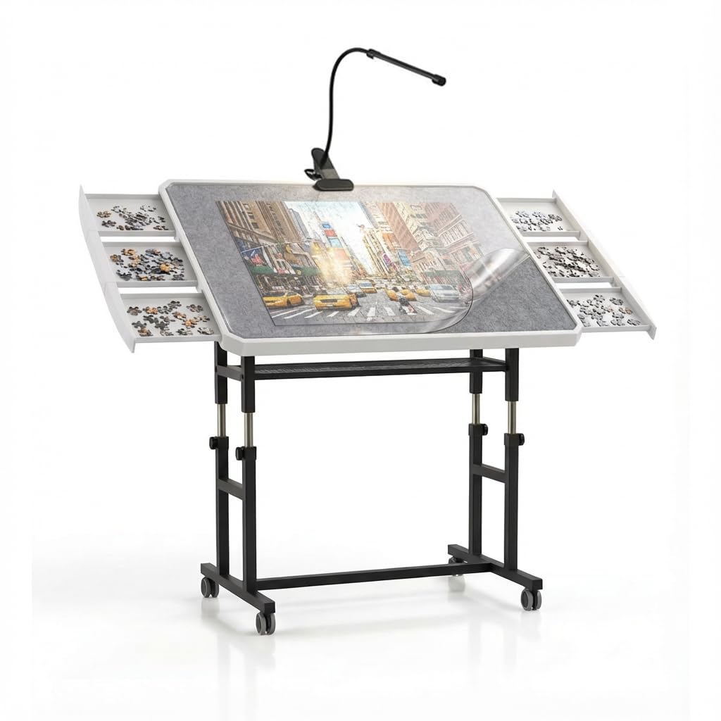 OIRBOEUS 1500-Piece Puzzle Table — Adjustable Height, Tilting Board, 6 Drawers, Cover, Wheels (35x26)