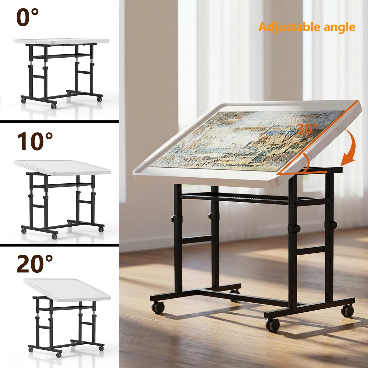 OIRBOEUS 1500-Piece Puzzle Table — Adjustable Height, Tilting Board, 6 Drawers, Cover, Wheels (35x26)