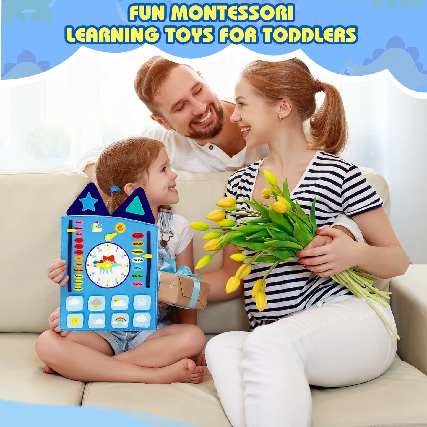 Oirtmiu Dinosaur Montessori Busy Board – 16 Activities for Fine Motor Skills & Early Learning