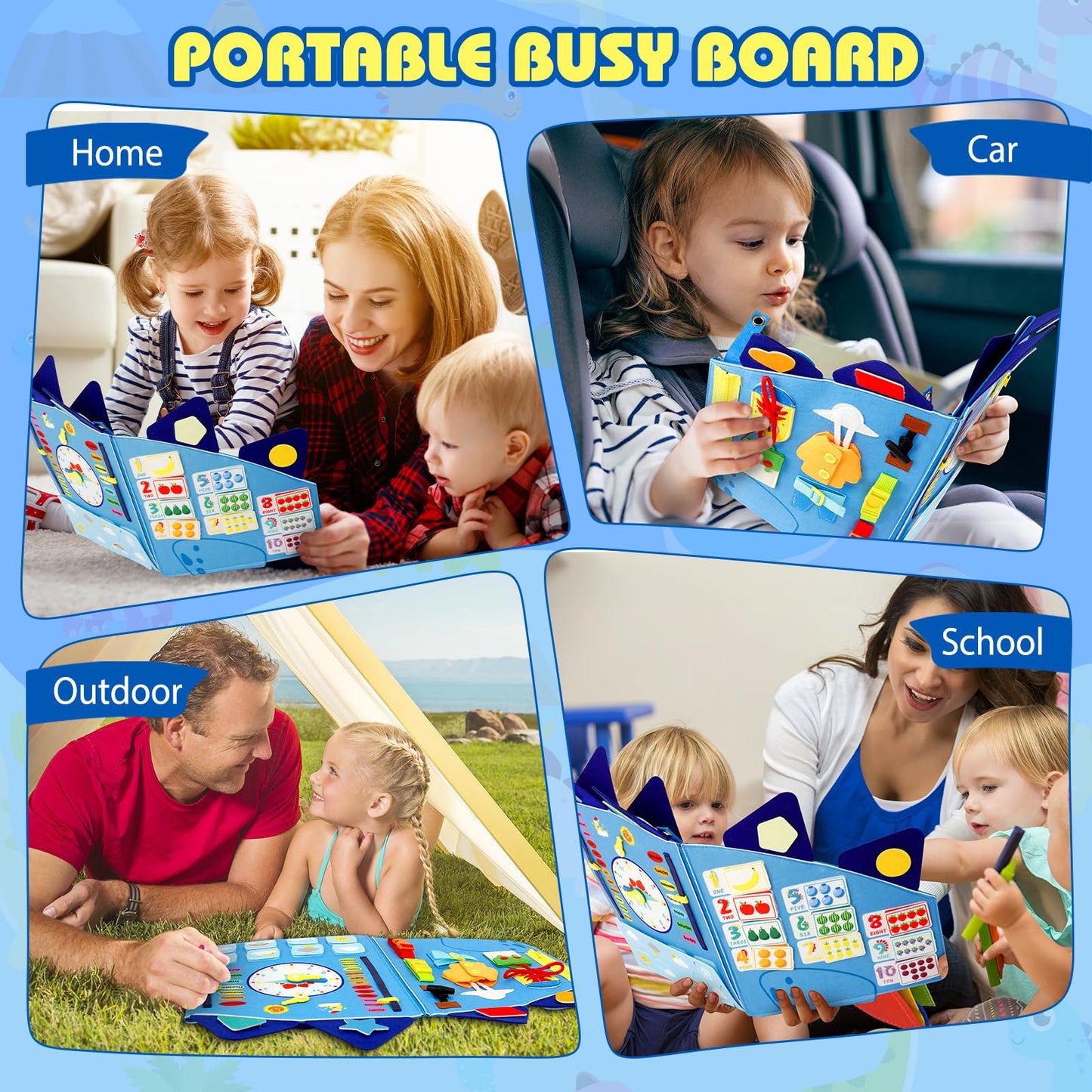 Oirtmiu Dinosaur Montessori Busy Board – 16 Activities for Fine Motor Skills & Early Learning