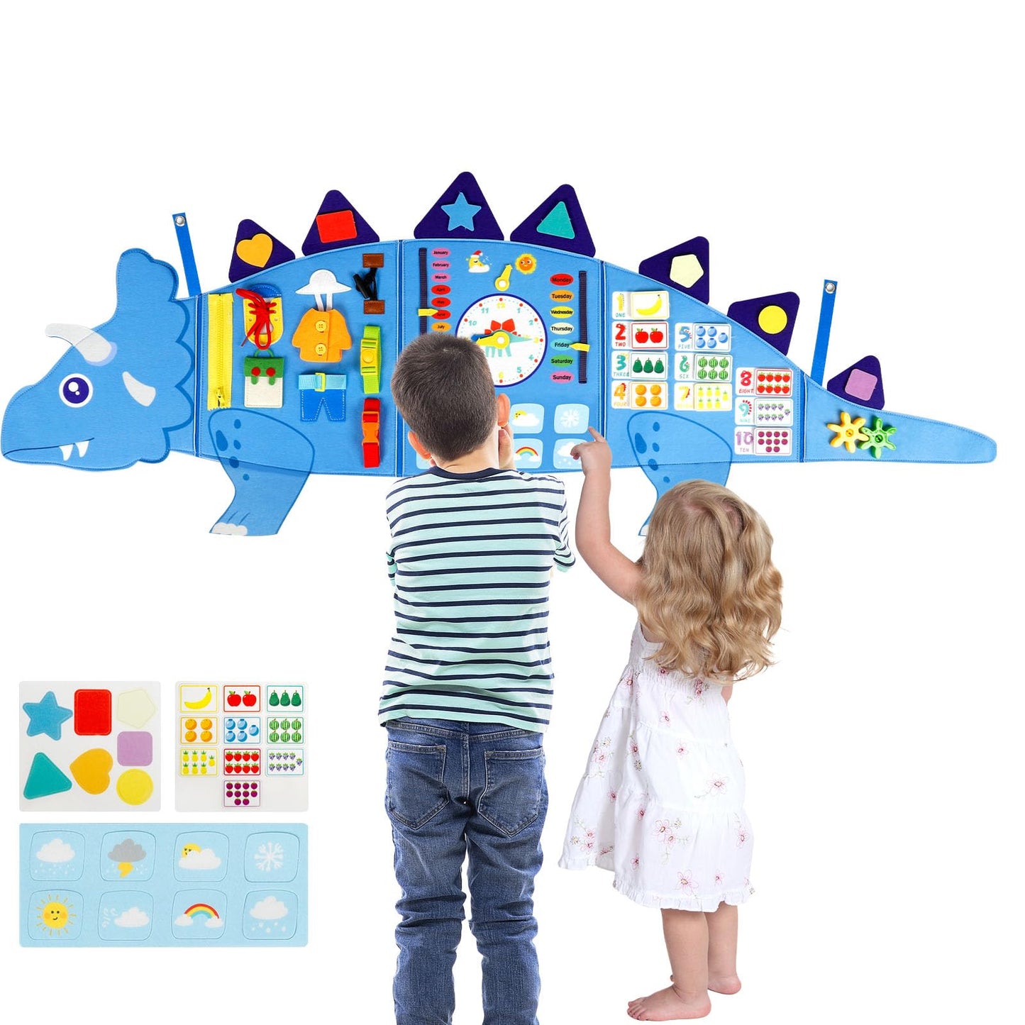 Oirtmiu Dinosaur Montessori Busy Board – 16 Activities for Fine Motor Skills & Early Learning