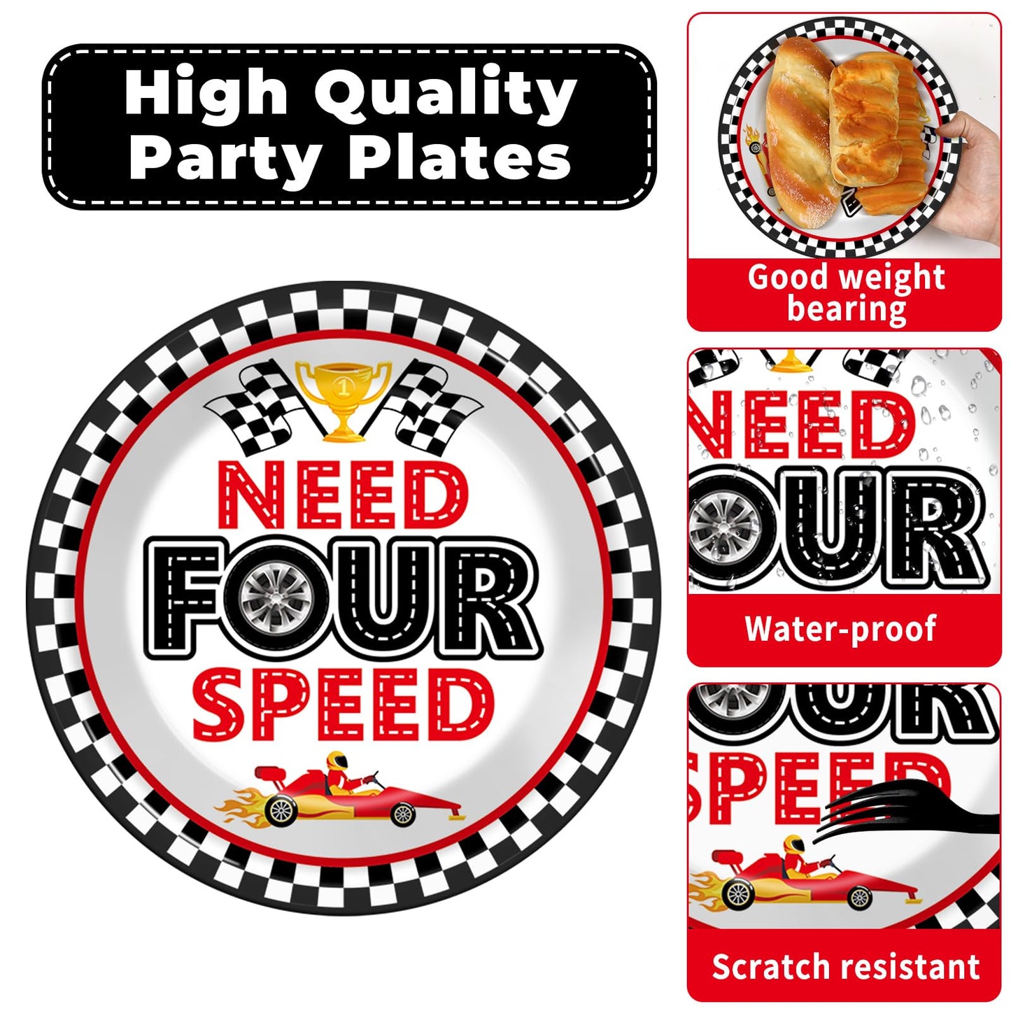 Oitnlaughter 96Pcs Racing Car Birthday Party Plates & Napkins – Four Speed Checkered Flag Tableware for Kids