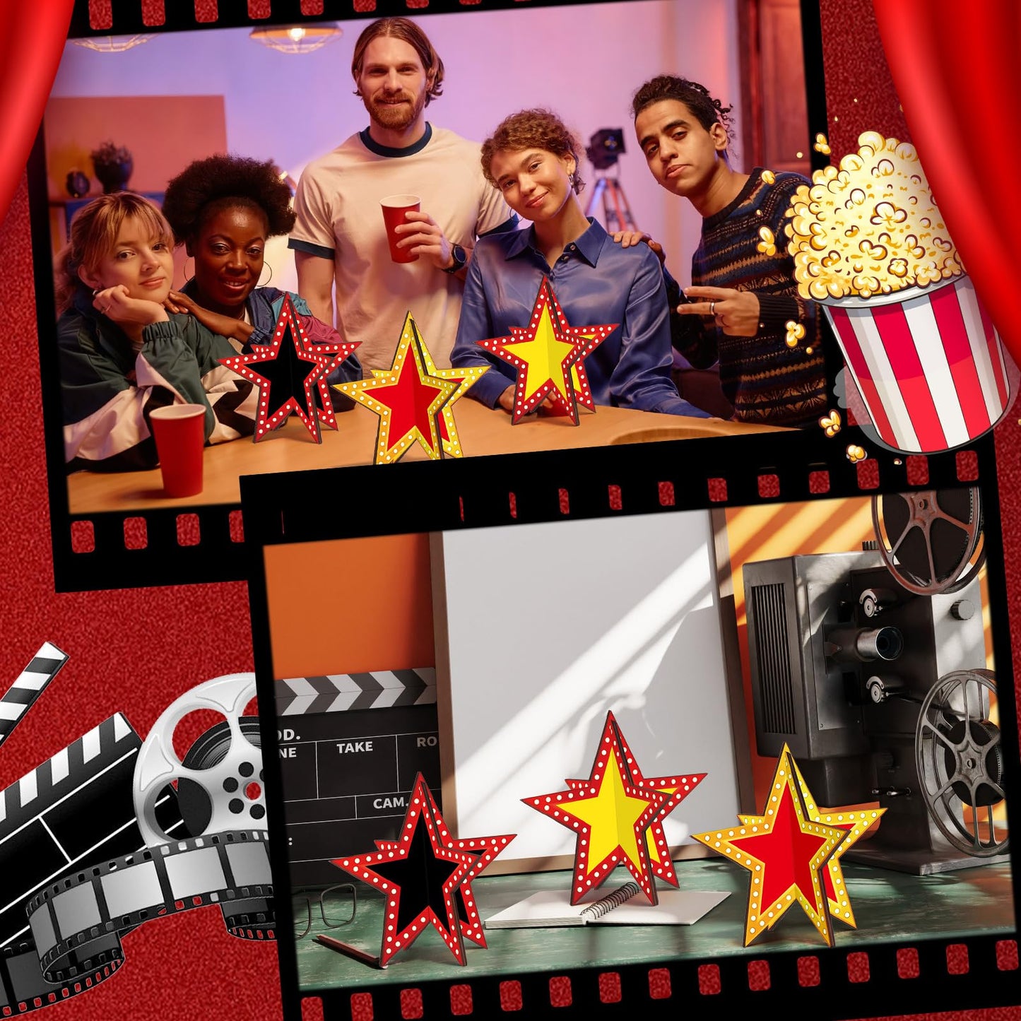 Oitnlaughter Star Centerpieces – 3D Movie Night Wooden Table Decor for Red Carpet Parties