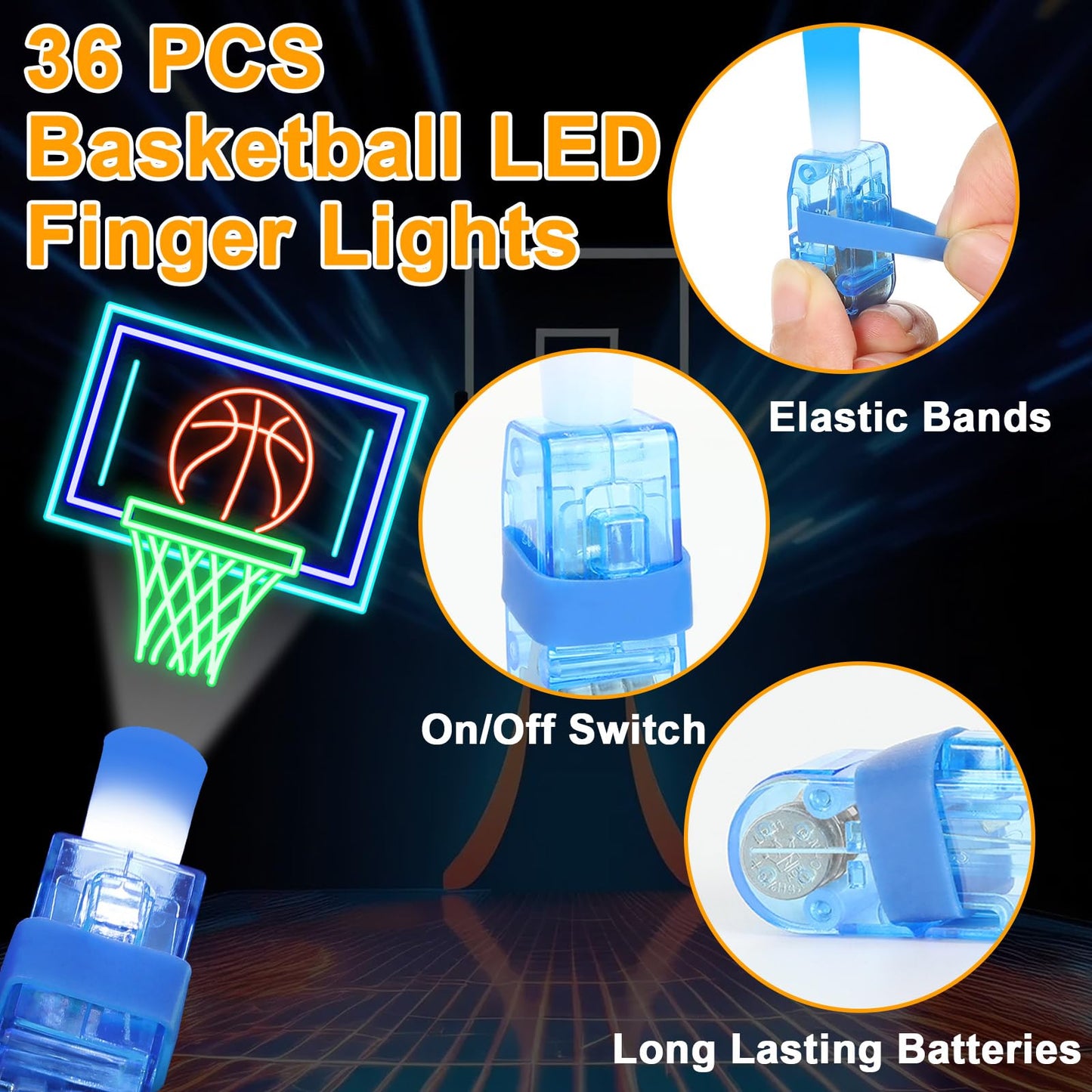 Oitnlaughter 36-Piece Basketball Themed LED Finger Lights – Glow in the Dark Party Favors & Gifts