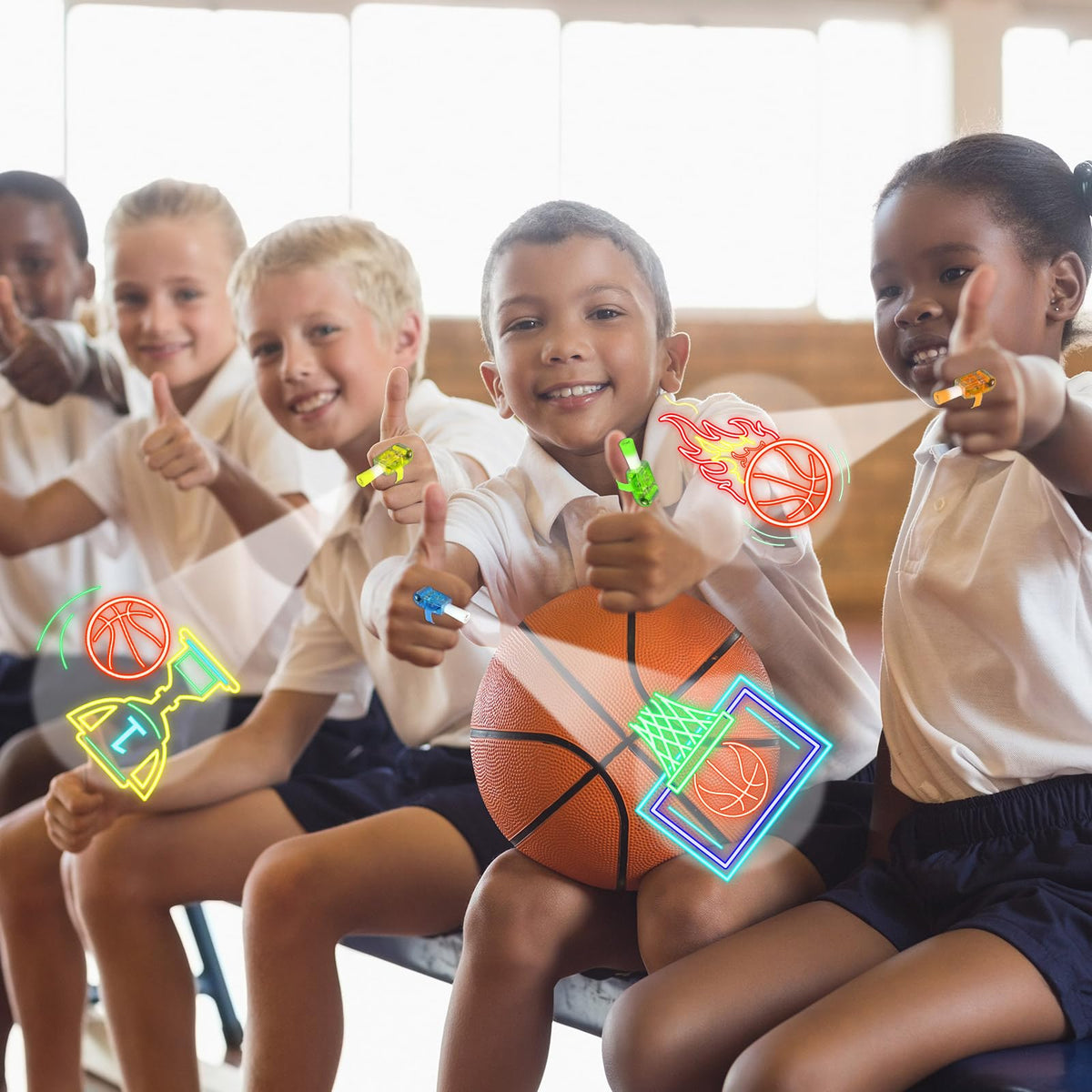 Oitnlaughter 36-Piece Basketball Themed LED Finger Lights – Glow in the Dark Party Favors & Gifts