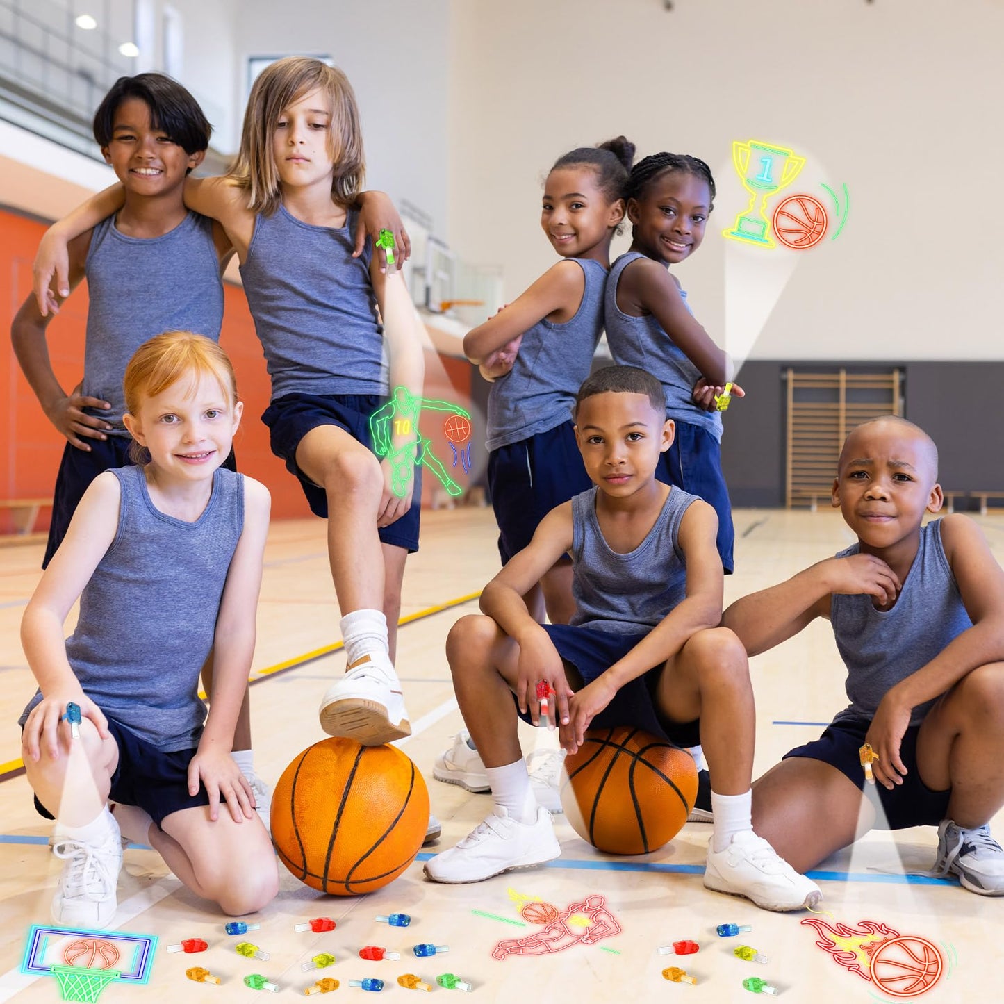 Oitnlaughter 36-Piece Basketball Themed LED Finger Lights – Glow in the Dark Party Favors & Gifts