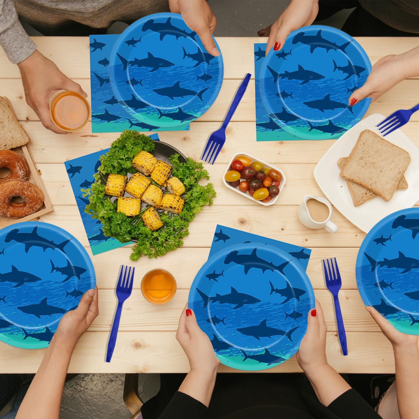 Oitnlaughter 96-Piece Shark Birthday Tableware Set – Ocean Undersea Party Decor