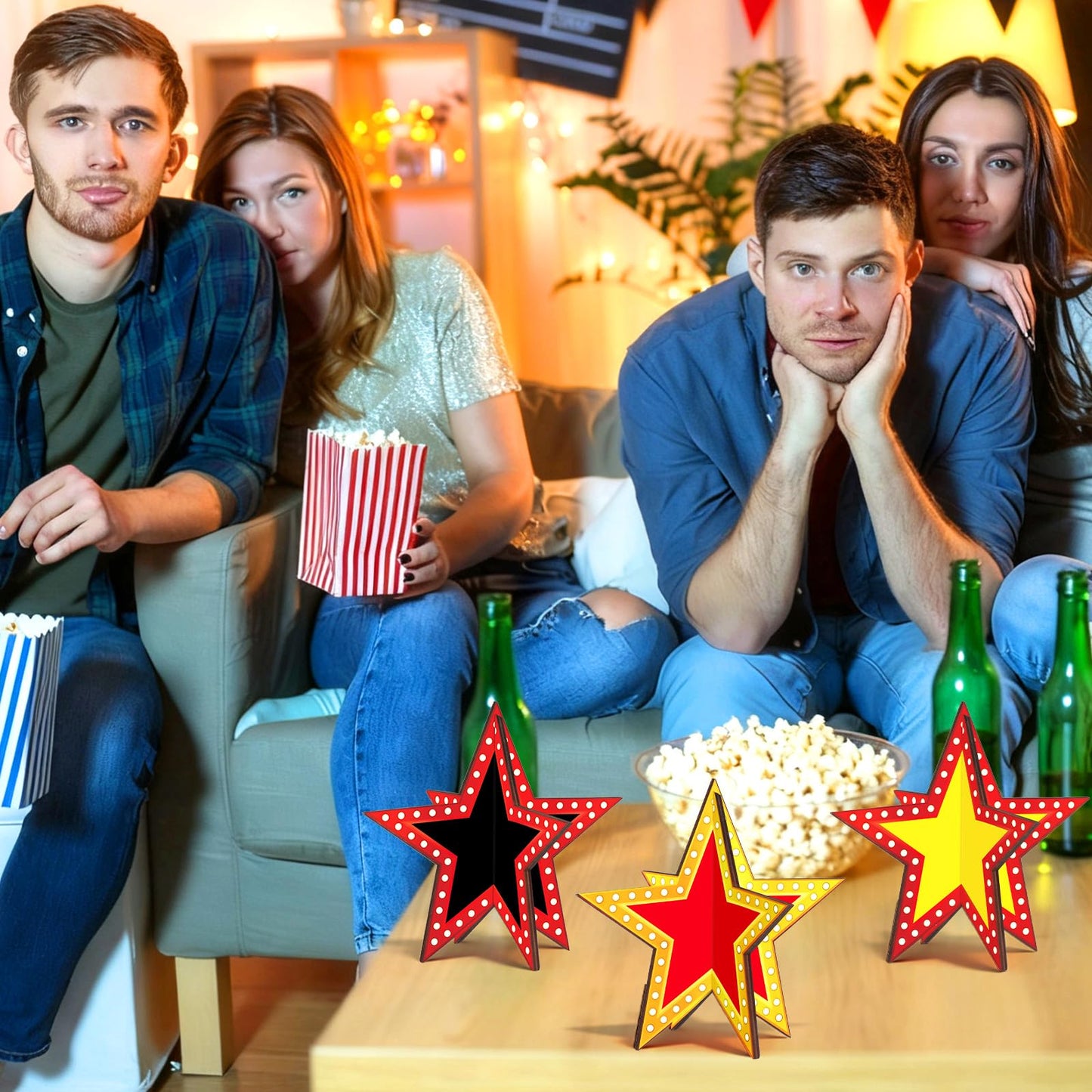 Oitnlaughter Star Centerpieces – 3D Movie Night Wooden Table Decor for Red Carpet Parties