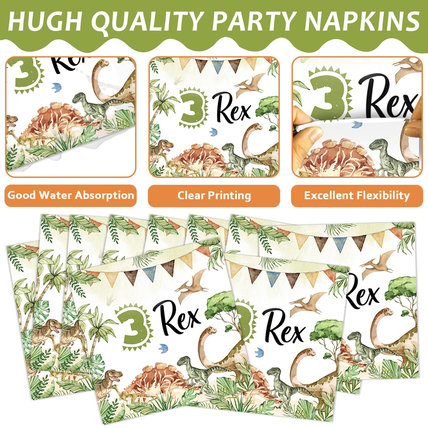 Oitnlaughter 96Pcs Dinosaur Tableware Set – Watercolor Rex Plates, Napkins & Forks for Kids Parties